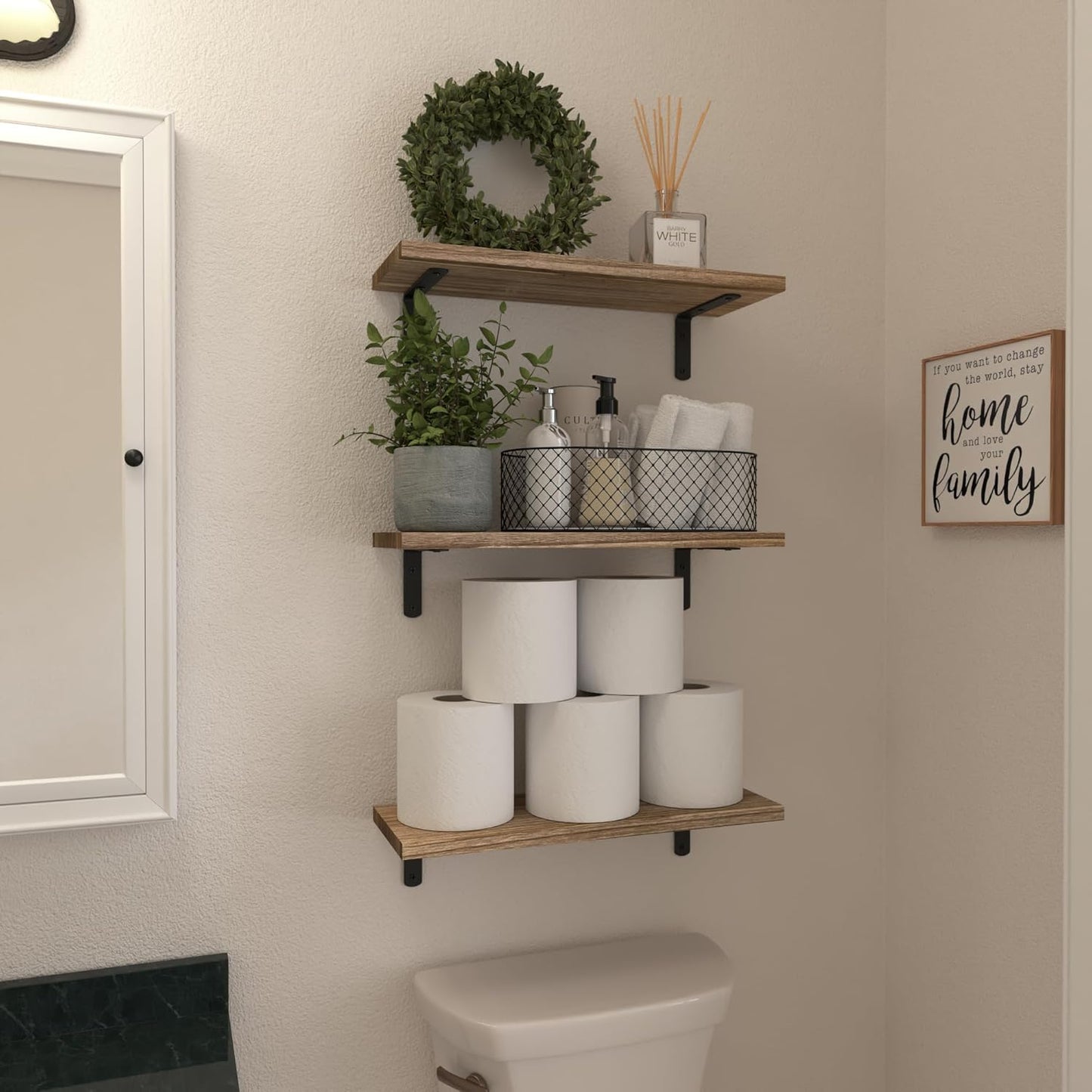 Wood Floating Shelves / 16.5 Inch / Rustic Brown / Set of 6