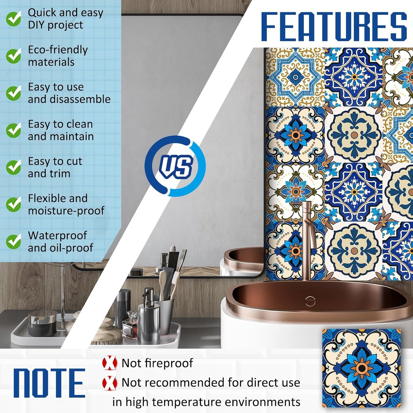 Colorful Talavera Tile Handpainted 10 Designs Peel and Stick Wall Tile / Classic / 4 x 4 / Set of 60