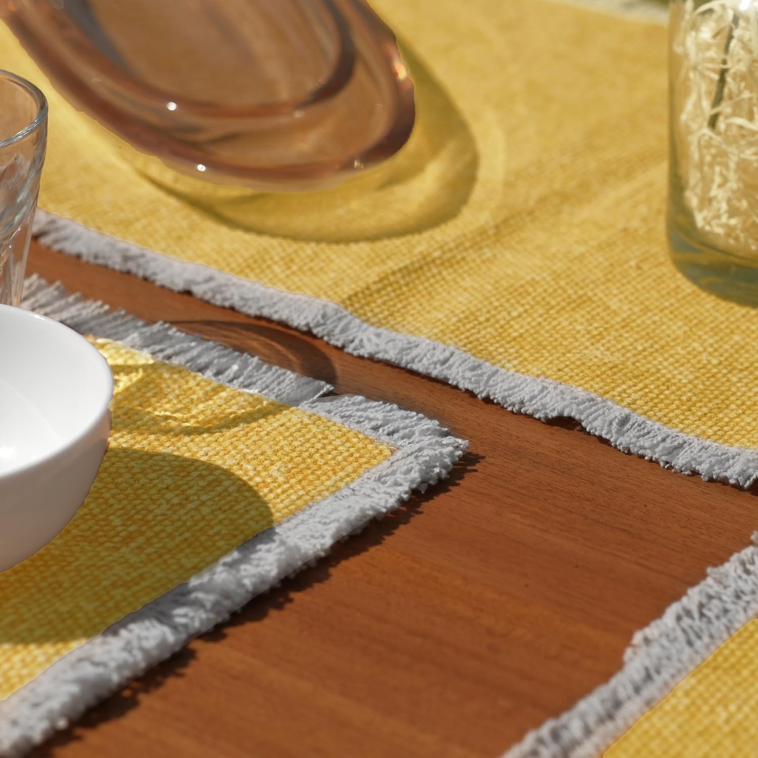 Hausattire Cotton Frayed Placemats Set of 6 Dining Table 13x19 Inch | Rustic Vintage Boho Washable Easter Placemat for