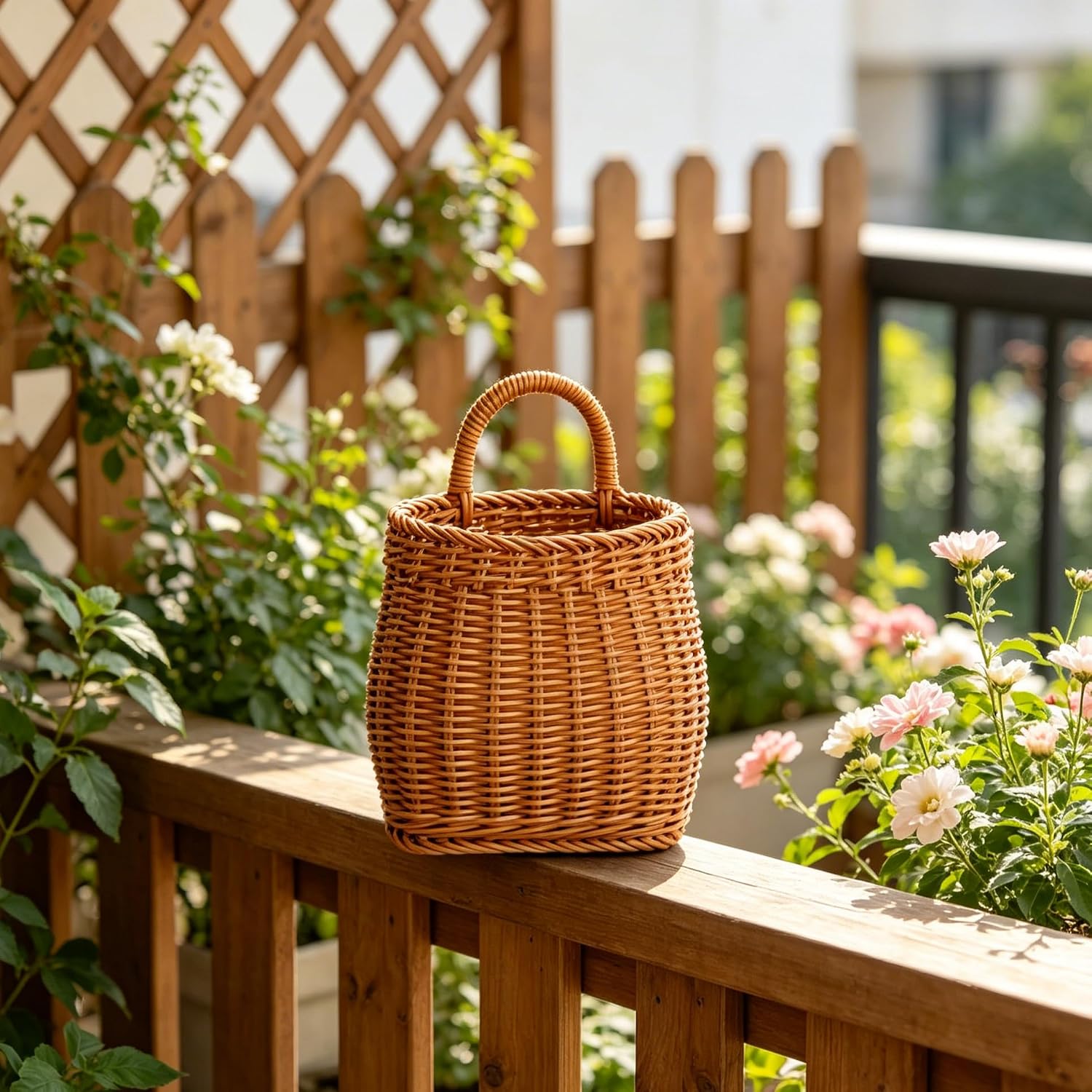 Imitation Rattan Woven Basket Wall Hanging Storage Organizer