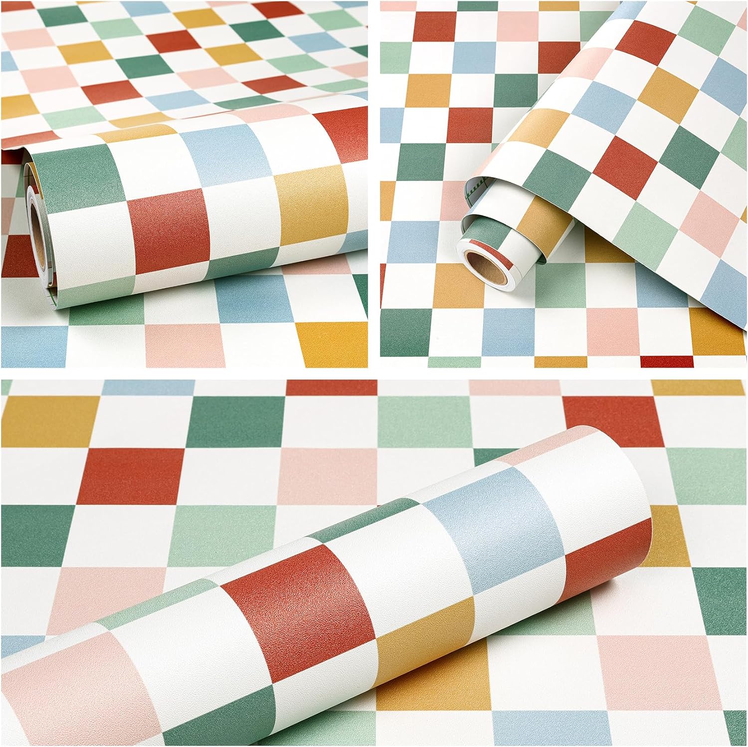 Checkered Wallpaper Peel and Stick Retro Grid Pattern Contact / 17.5 x 10 / Ft / Coloful Checkered