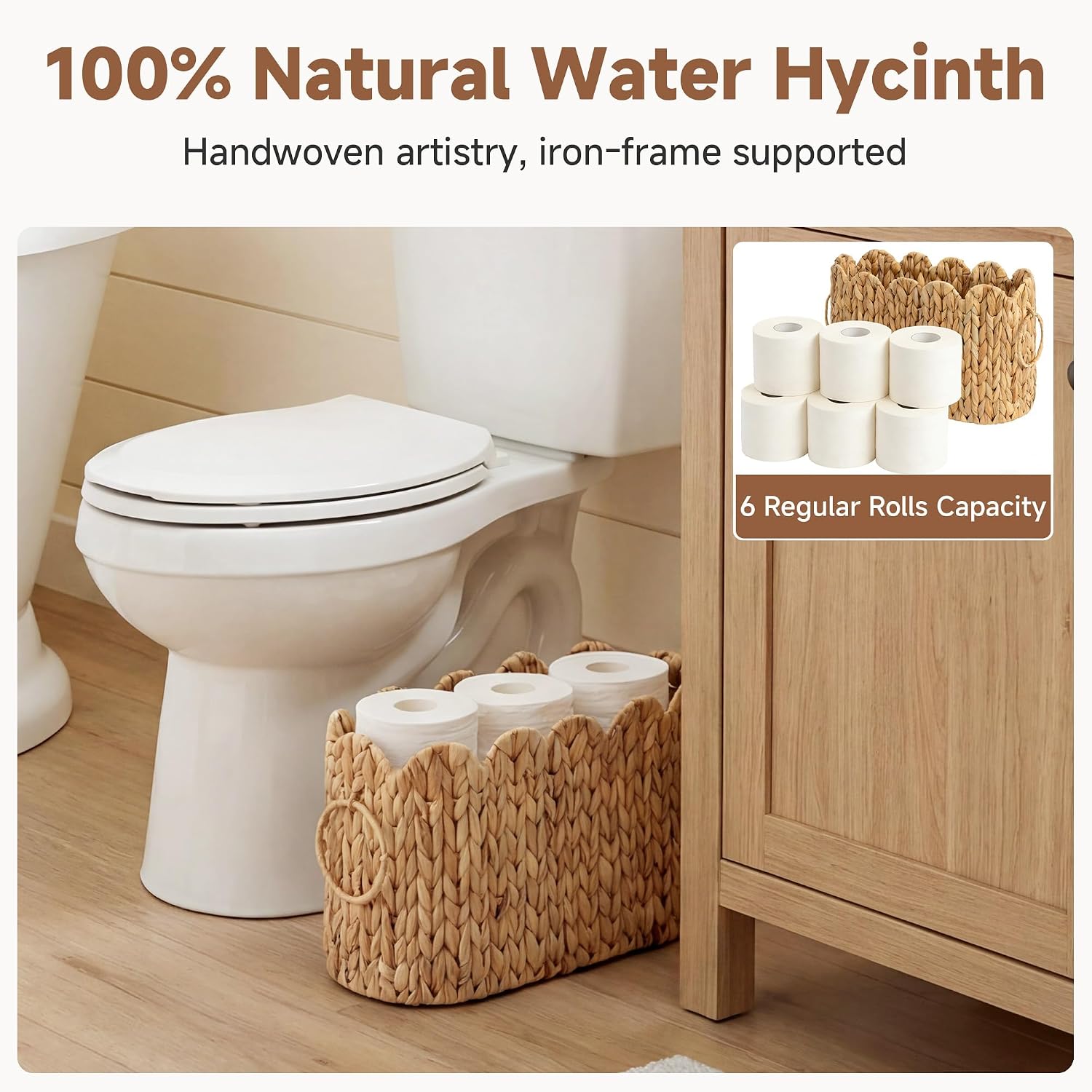 Scalloped Bathroom Toilet Paper Storage Holder / Natural / No Lid, Scalloped
