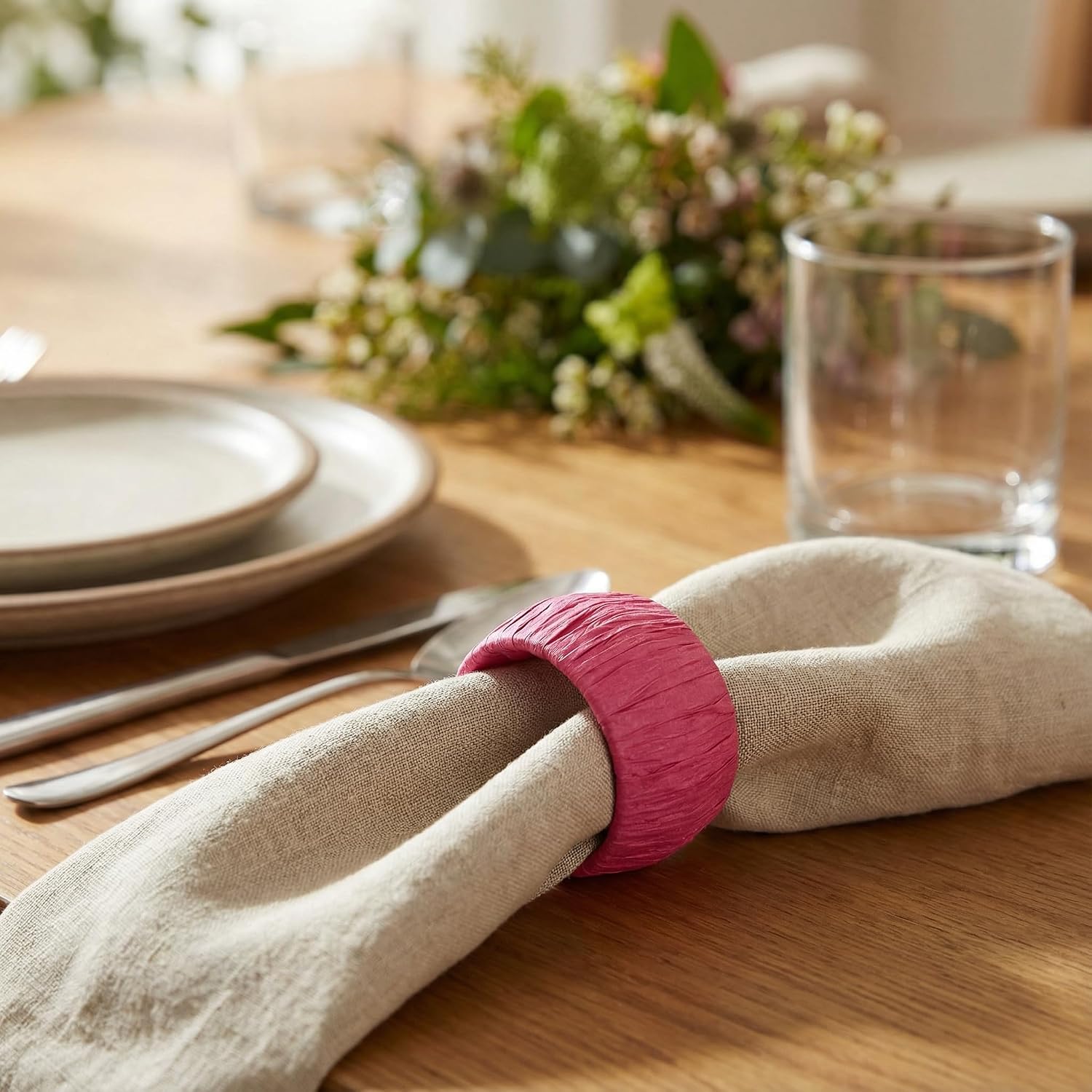 ™ Handmade Raffia Rattan Napkin Rings Everyday Use Dining Party / Rf_pink_3 / Pink / Set of 8