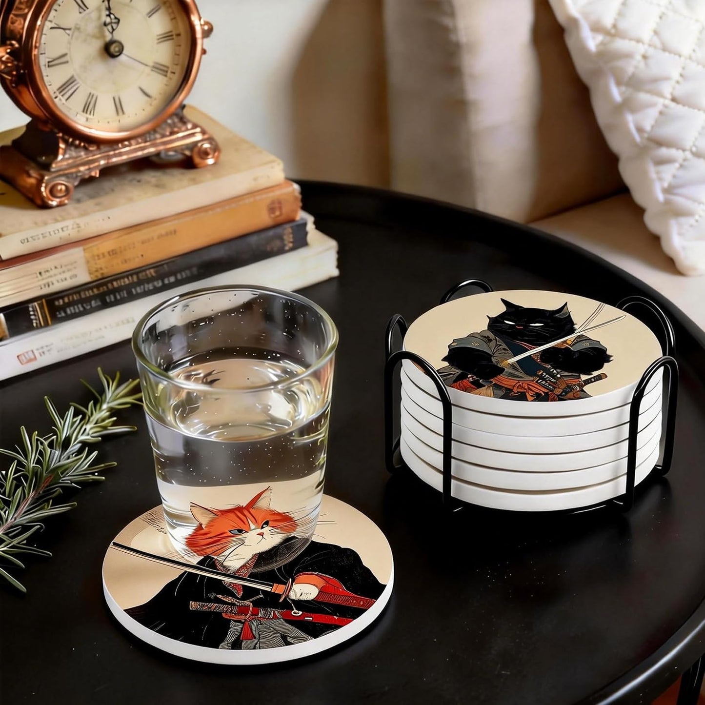 Round Absorbent Ceramic Stone Coasters / Set of 6