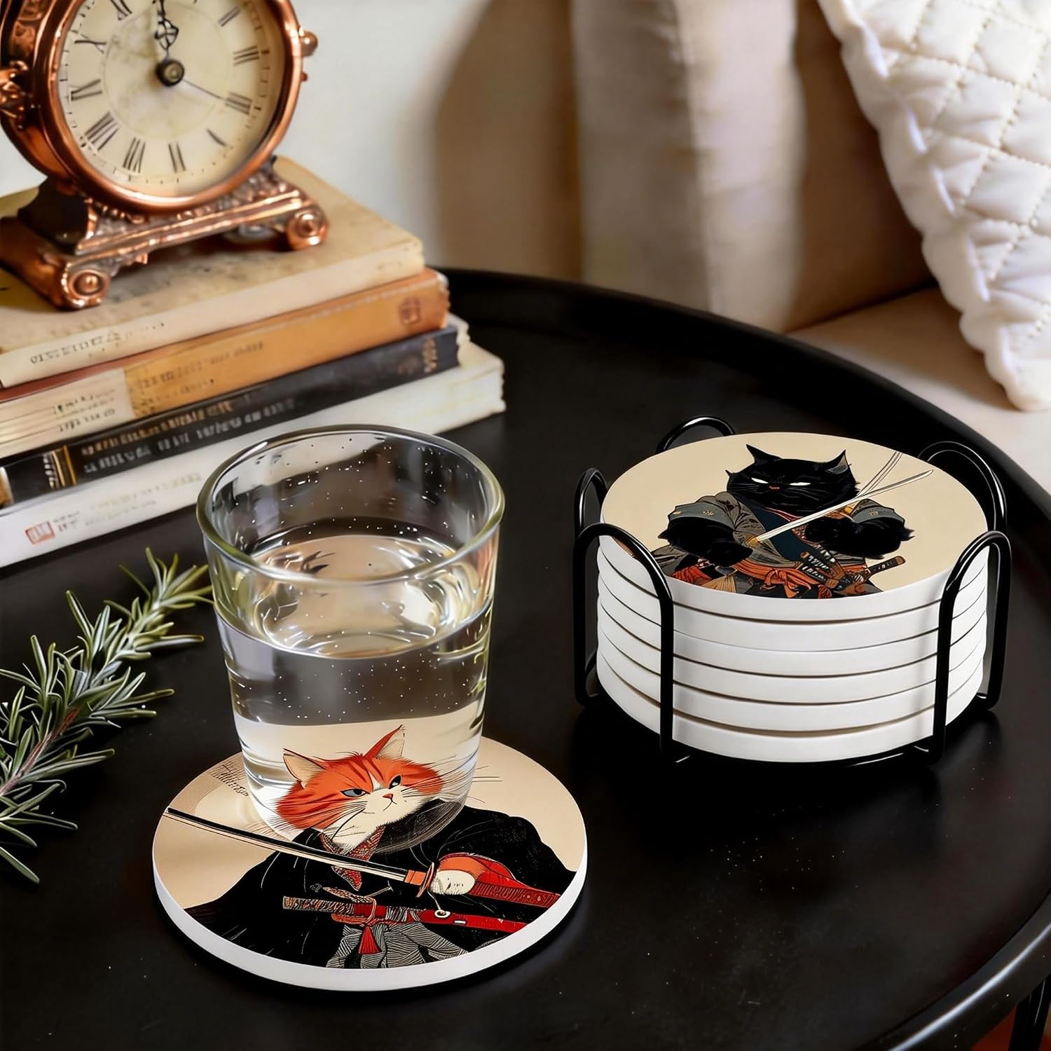 Round Absorbent Ceramic Stone Coasters / Set of 6