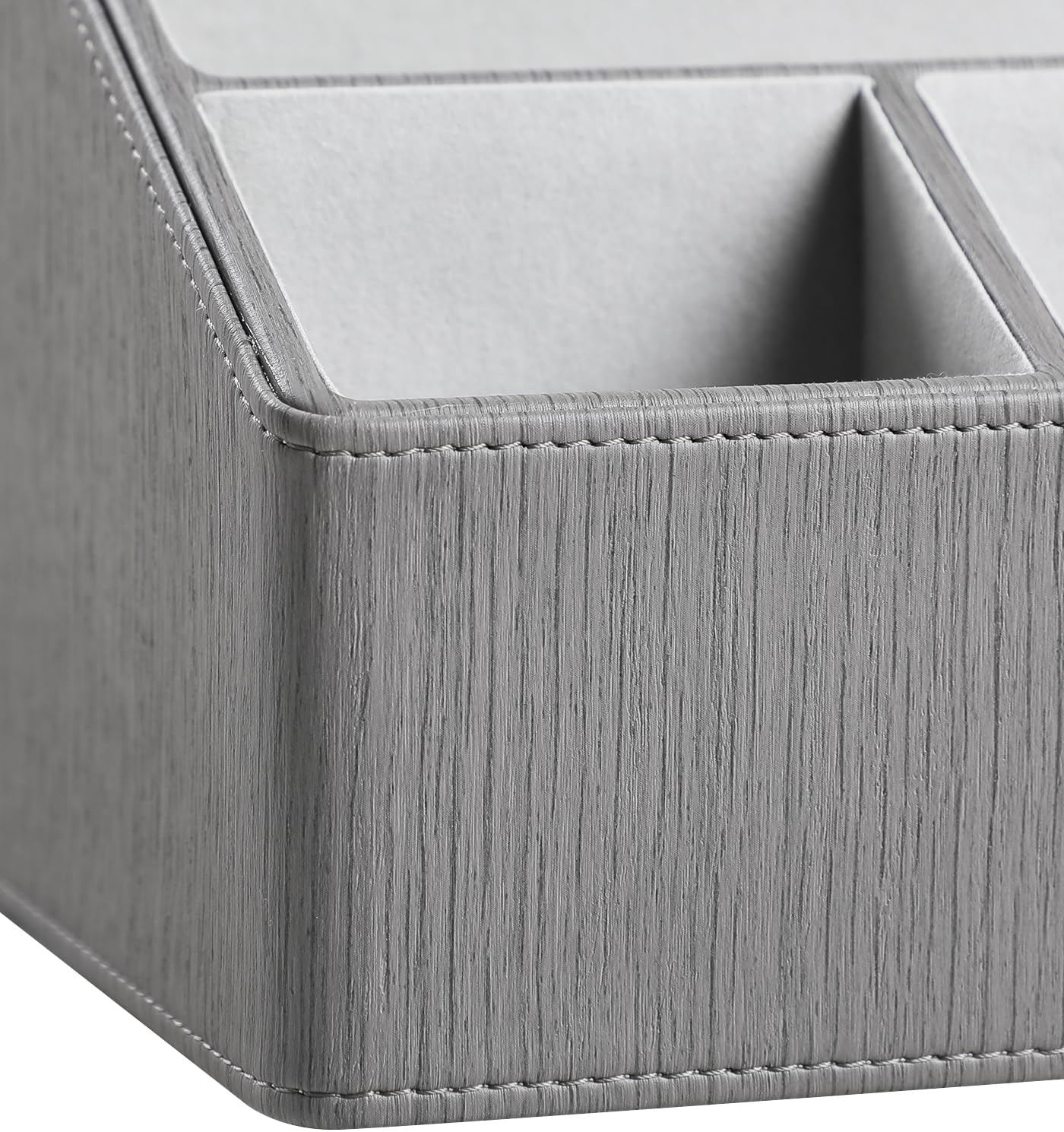 PU Leather Desk Organizer, Remote Control Holder, Grey | Luxury Nightstand Organizer for Home, Office Desk Accessories