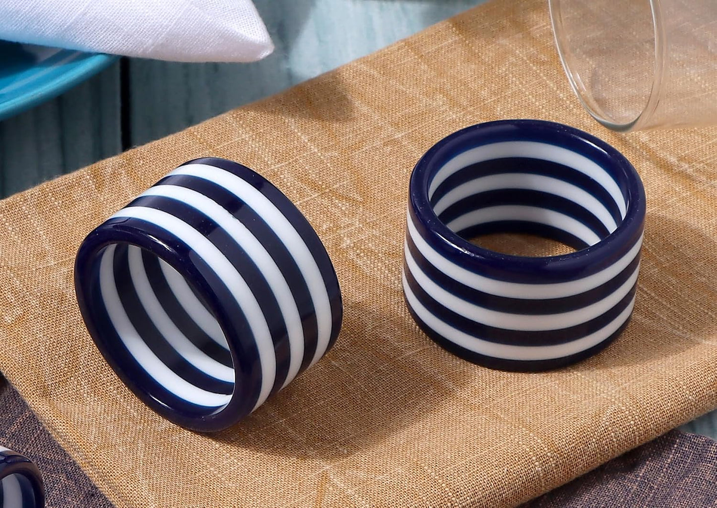 Navy Blue Epoxy Resin Napkin Rings Set of 12 | Premium epoxy resin, 2x2x1 in each, navy blue & white, weddings, holiday