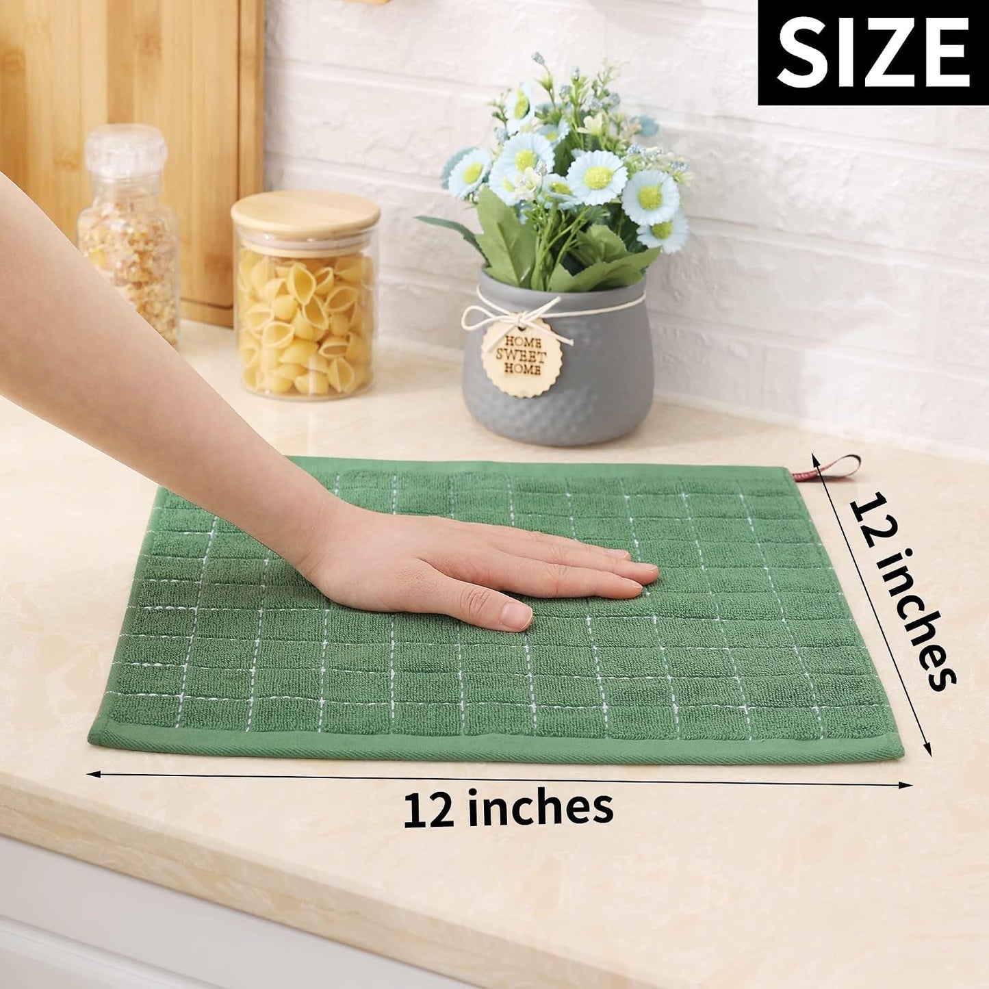 Homaxy 100% Cotton Terry Kitchen Dish Cloths, 12 Pack, Grass Green | Ultra Soft and Absorbent Dish Towels for Kitchen