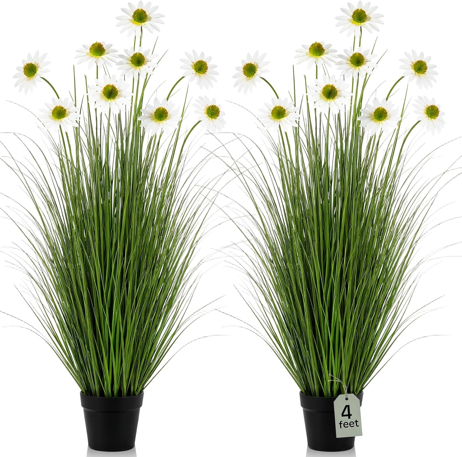Jexine 4 Pcs Hanging Artificial Planters Wall Decor, Chrome Silver, Pampas