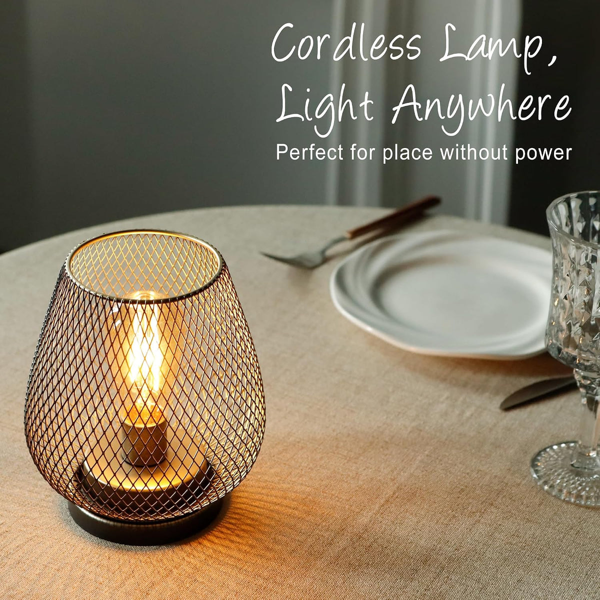 TRIROCKS Set of 2 Medium Battery Powered Outdoor Lantern 6.5'' High Metal Table Lamp Cordless Battery Operated Lamps