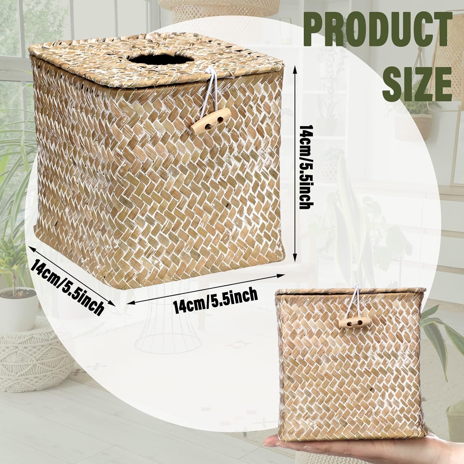 Tissue Box Cover Square Seagrass Tissue Box / Natural / Boho / Seaweed / Set of 2