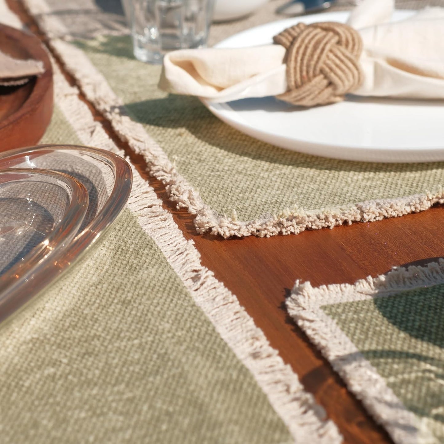 Hausattire Cotton Frayed Placemats Set of 6 Dining Table 13x19 Inch | Farmhouse Boho Washable Easter Placemat for