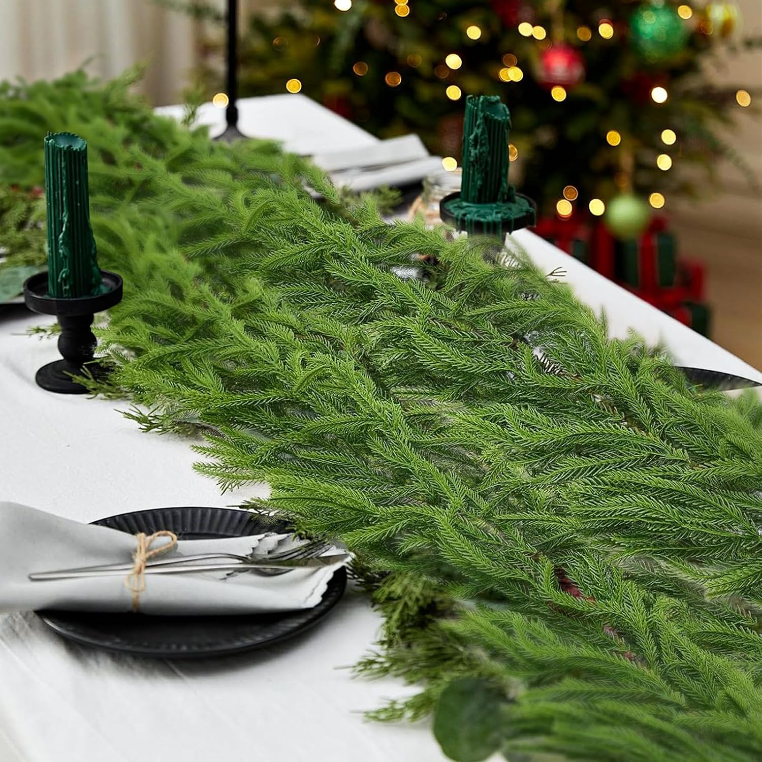 2Pcs 6FT Artificial Norfolk Pine Garland, Real Touch Christmas Garlands | Realistic Faux Greenery Soft Textured Winter