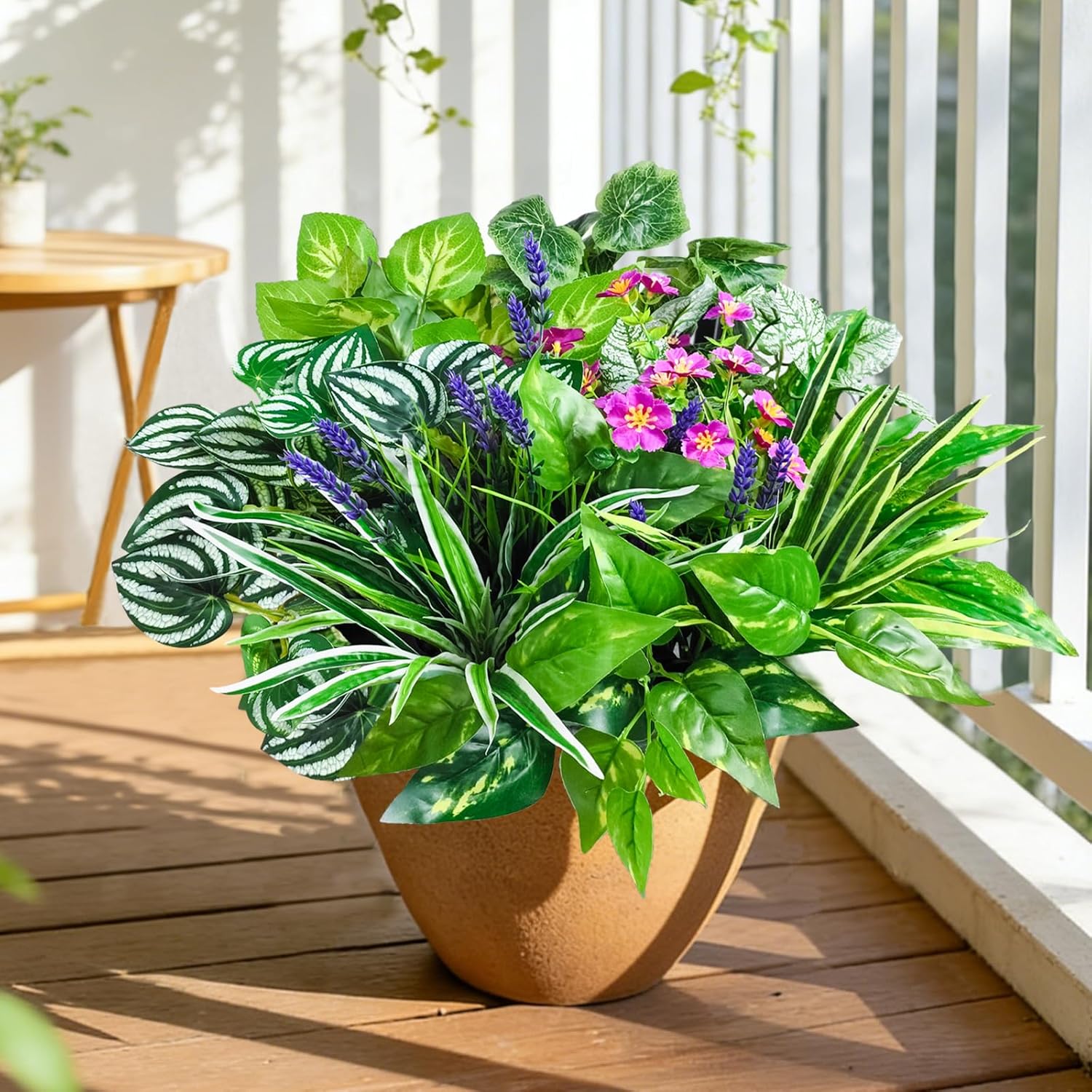 Artificial Plants / Green Plants with Flowers / Set of 12