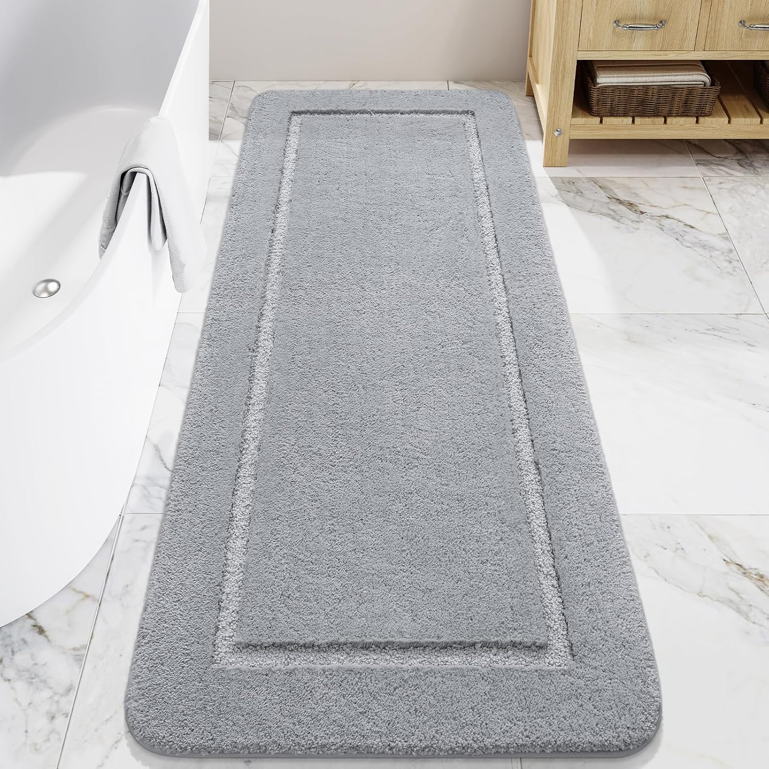 OLANLY Bathroom Runner Rugs 47x24, Extra Soft Absorbent Chenille Bath Rugs