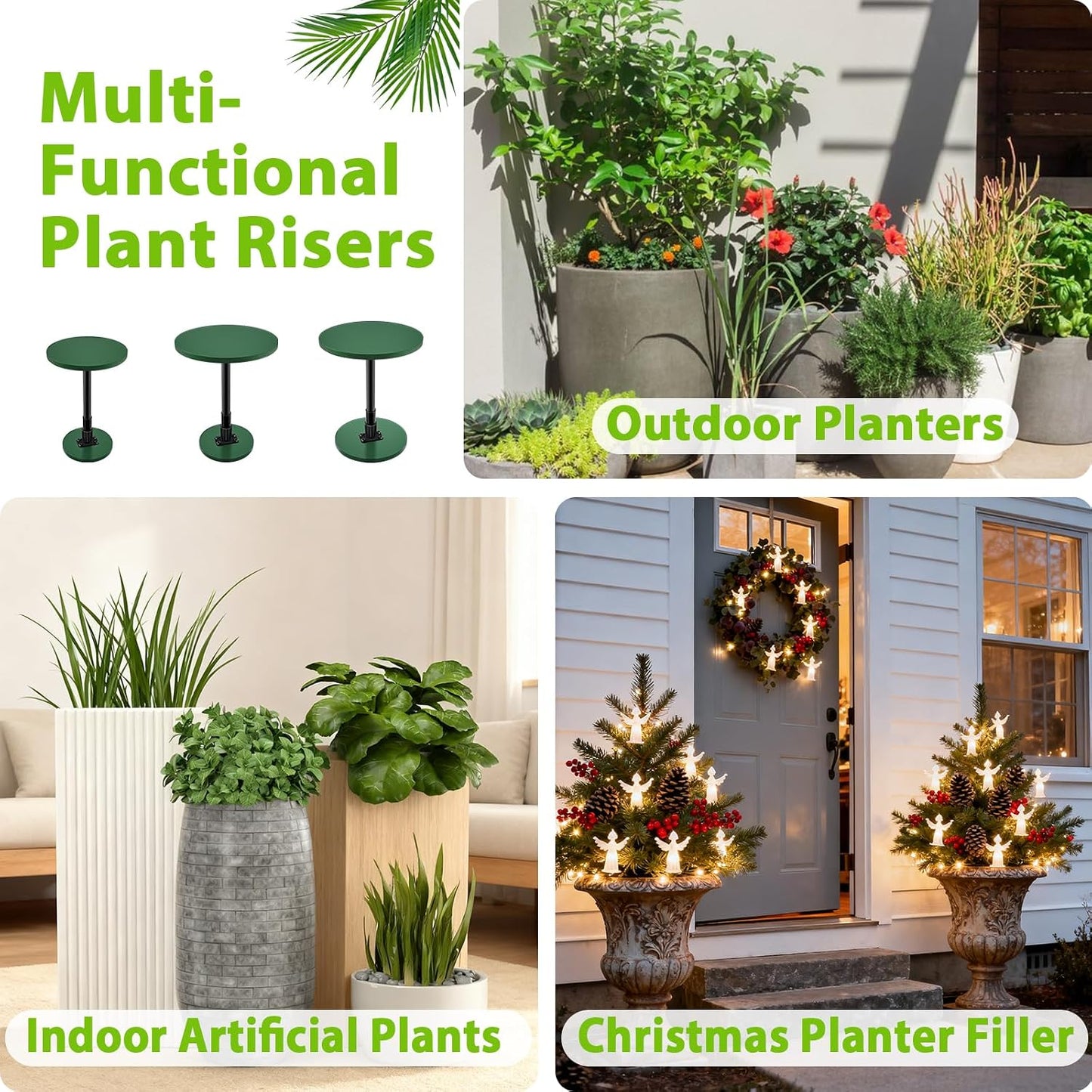 Axcoix Plant Risers for Inside Pots, 17.5-32" Rise Wooden Planter Inserts | Adjustable Height Planter Inserts for Large