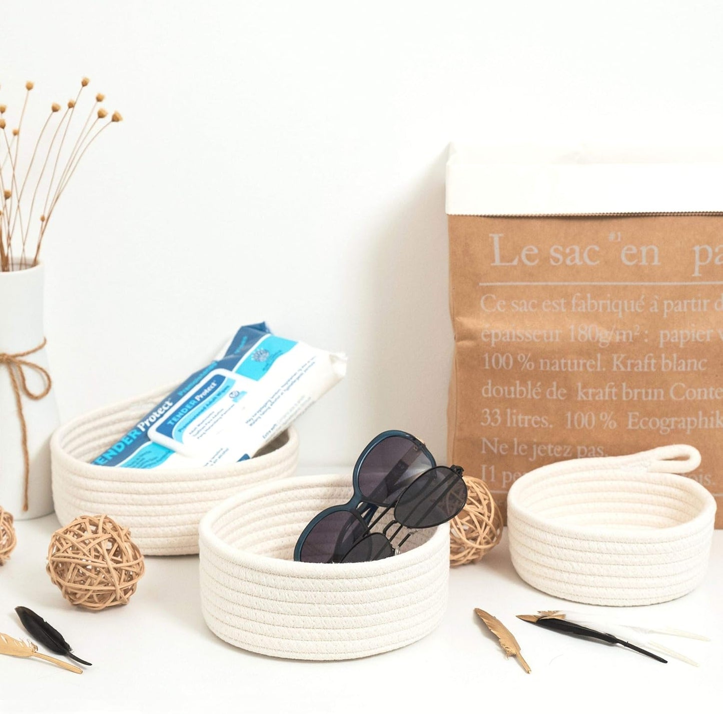 Small Catch All Basket / Natural White / Set of 3