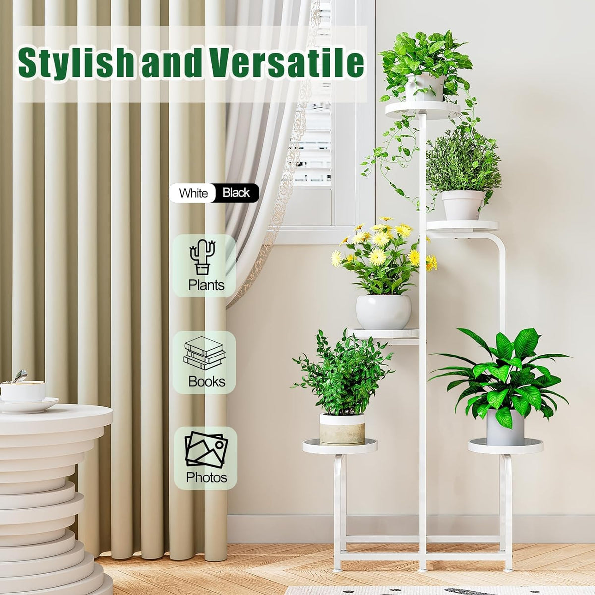 INGIORDAR Plant Stand Indoor Outdoor Corner Tall Plant Shelf 5 Tier Metal | Space-saving Tiered Design Displays