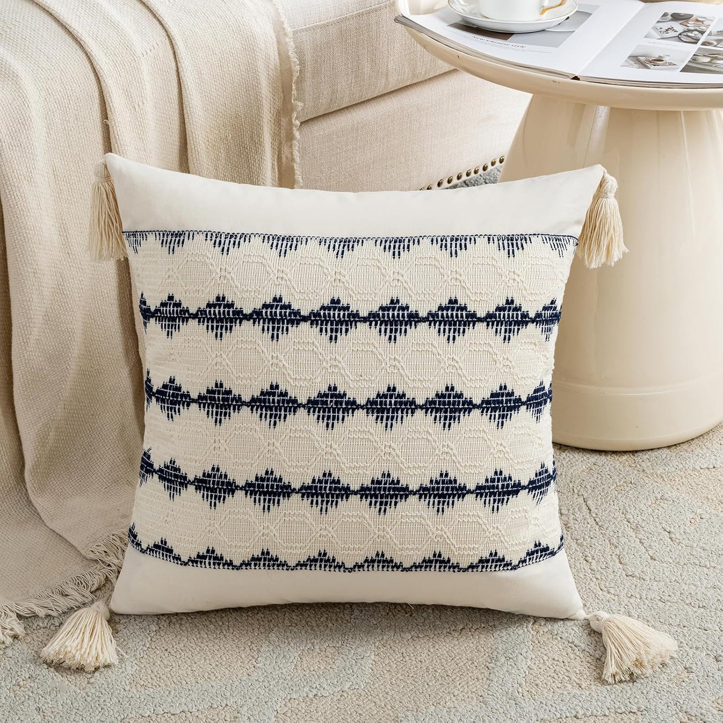 Decorative Throw Pillow Covers / 16 x 16 / Navy Blue / Set of 2