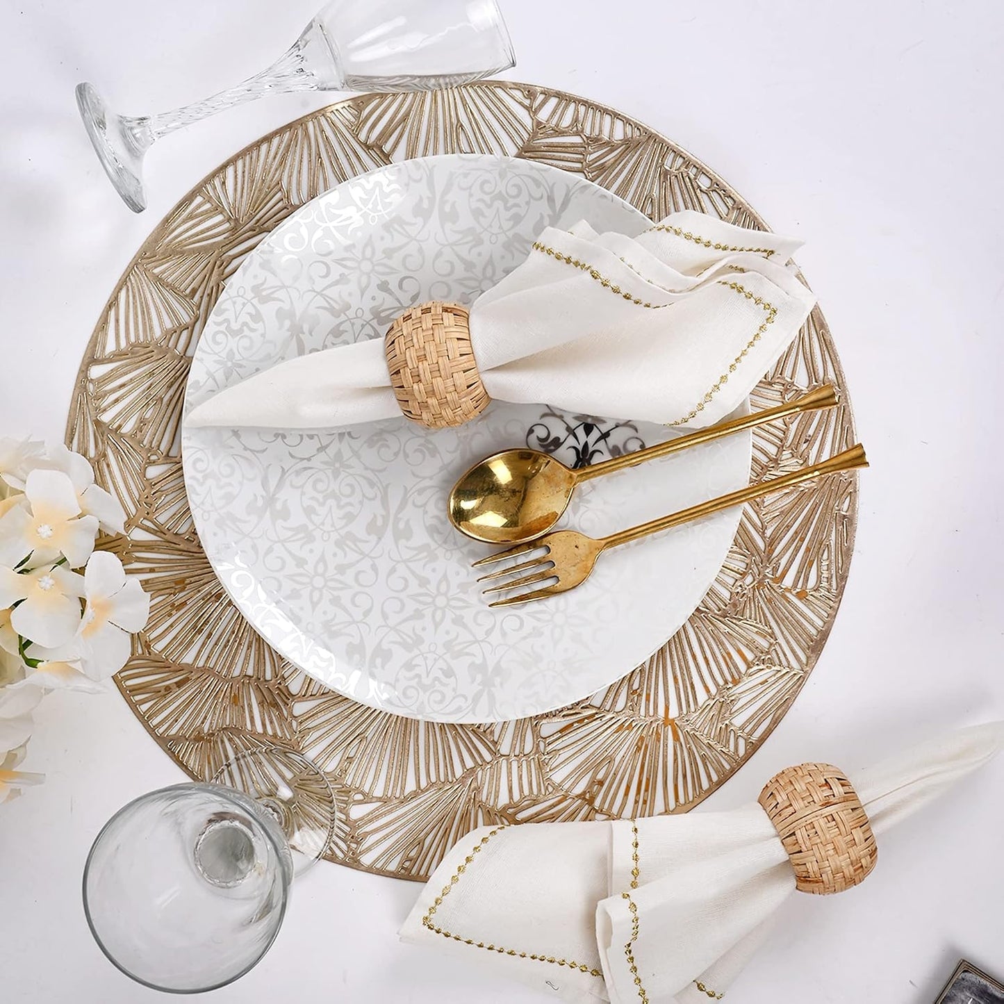 Alpha Living Home Cane Jute Napkin Rings, Natural, Set of 12 | Natural cane & plastic, 1.75x1.75 in, boho farmhouse