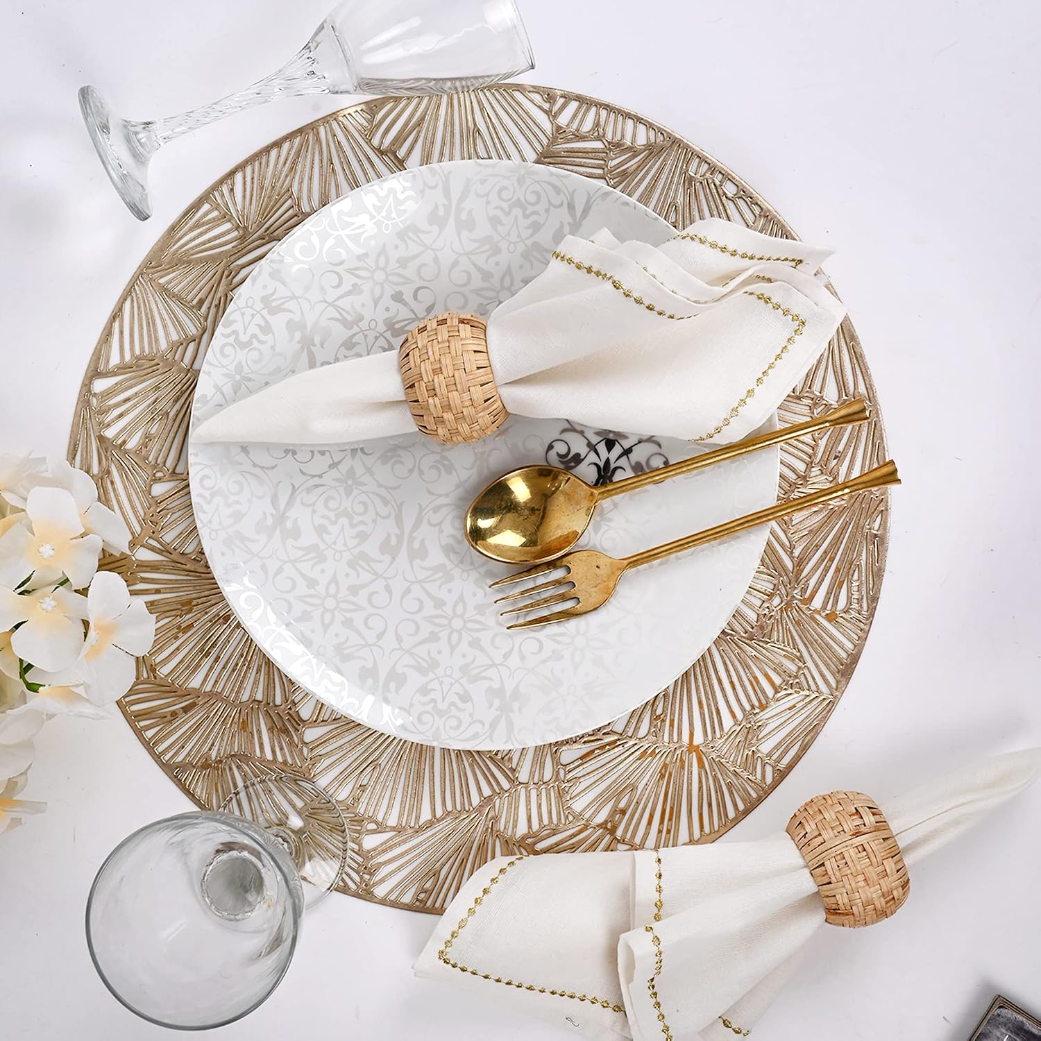 Alpha Living Home Cane Jute Napkin Rings, Natural, Set of 12 | Natural cane & plastic, 1.75x1.75 in, boho farmhouse