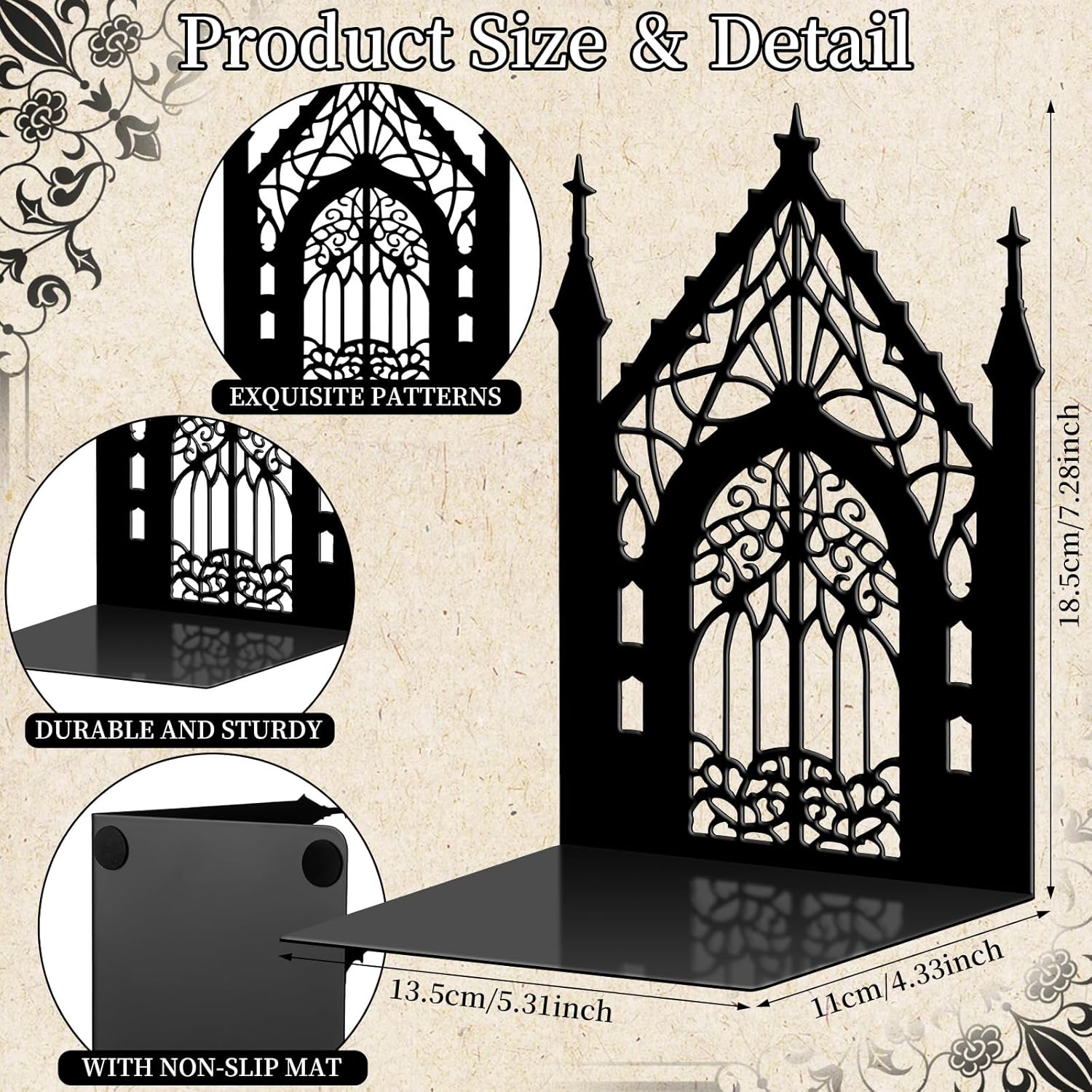 Gothic Metal Bookends Decor Metal Bookend Heavy Duty Gothic Themed Book Lovers Gifts / Black