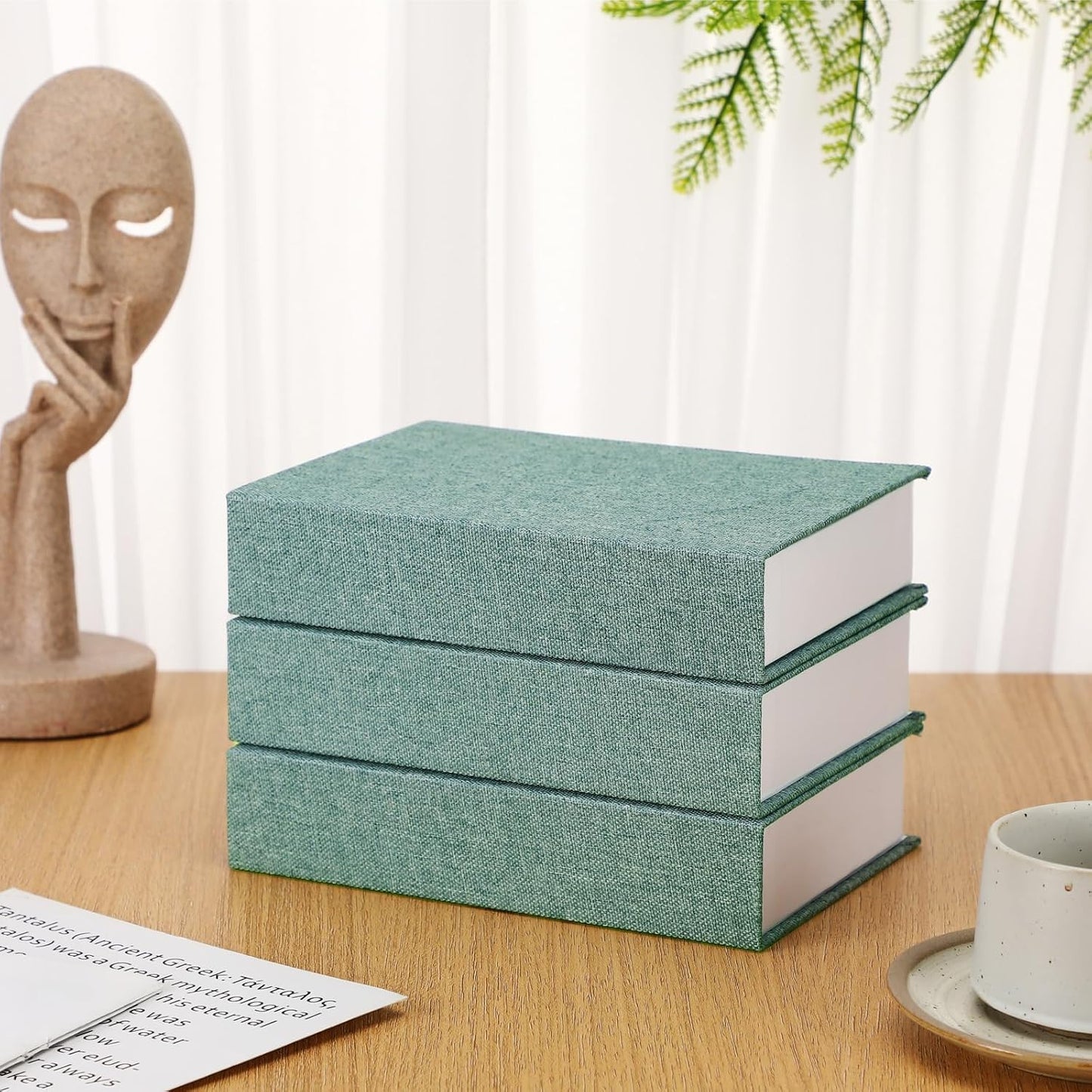 Fake Book Box Neutral Linen Book Box Decorative Faux Prop / 8.6 x 6.1 x 1.8 / Green / Set of 3