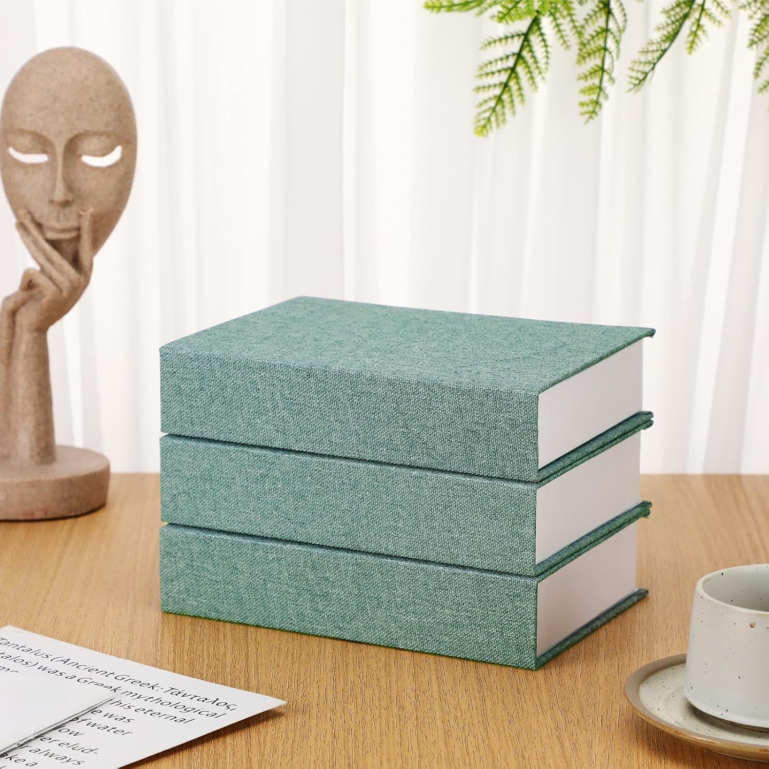 Fake Book Box Neutral Linen Book Box Decorative Faux Prop / 8.6 x 6.1 x 1.8 / Green / Set of 3