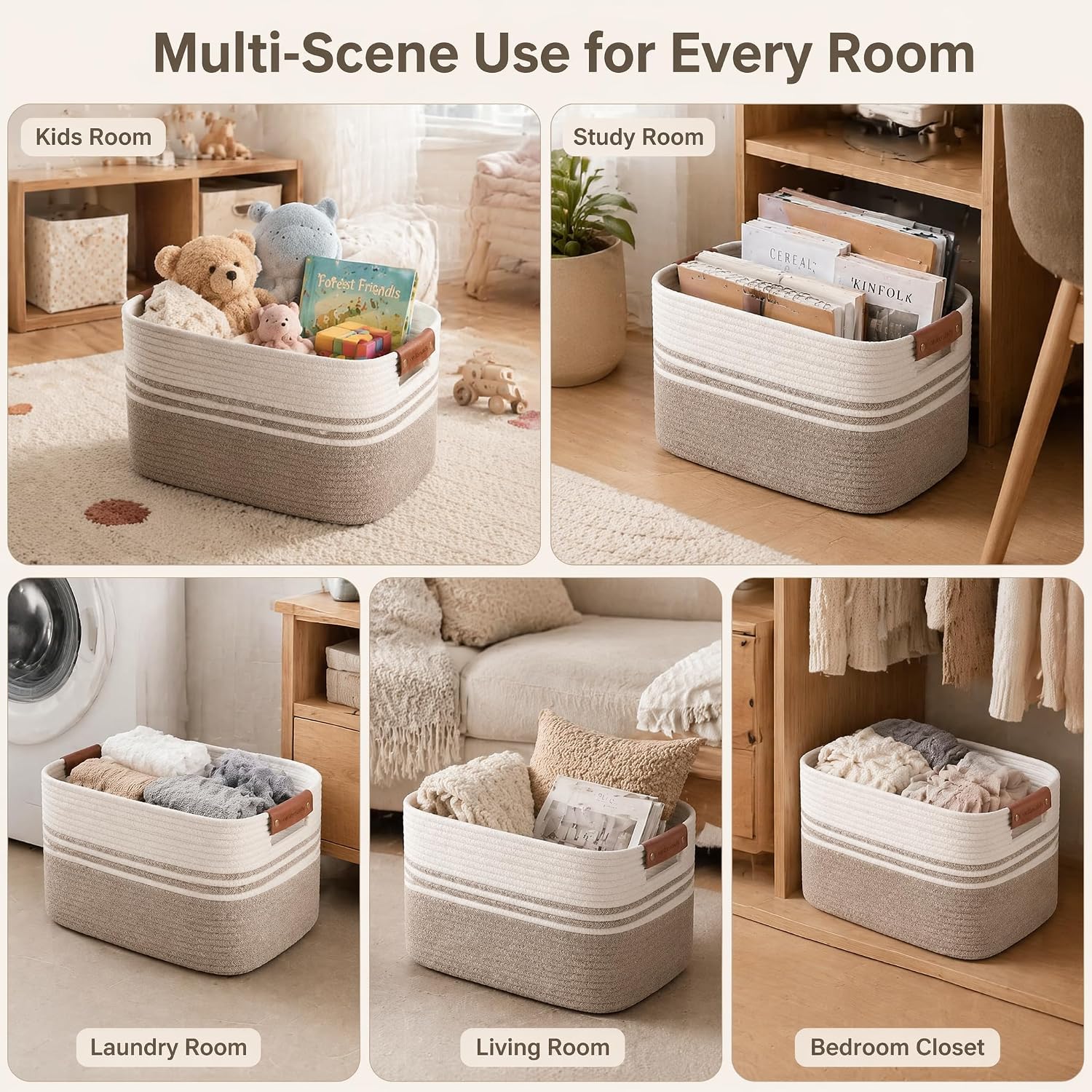 Collapsible Woven Storage Baskets / Whitebrown / 15.4GAL