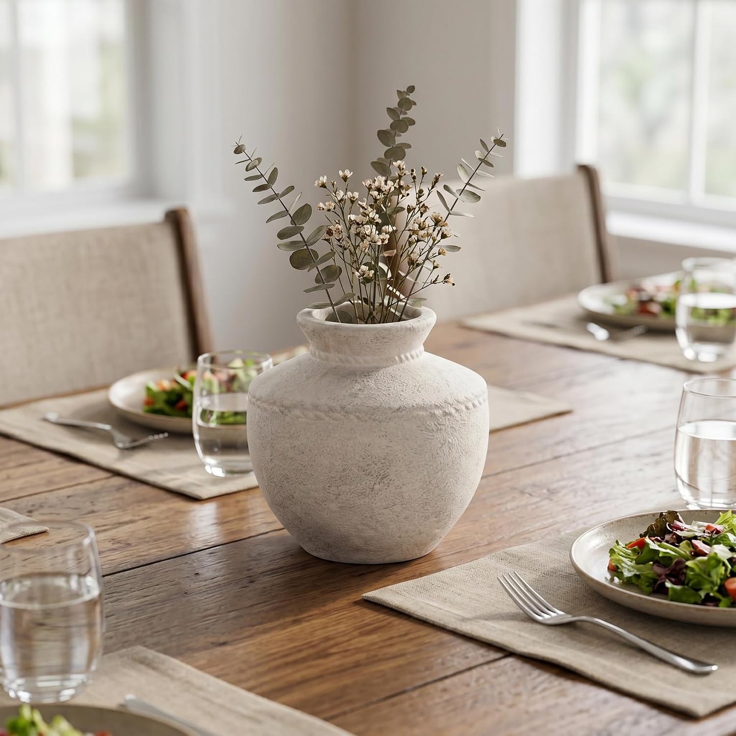 Rustic Farmhouse Vase Small White Ceramic Flower Vases / Rustic White / 6 Inch