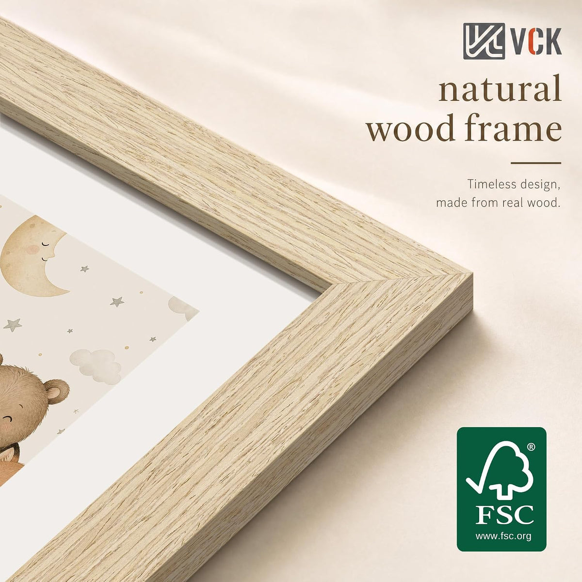 VCK 16x20 Picture Frames Set of 3, Natural Oak Woodgrain, Wall Hanging | Wide Border, Exclusive Woodgrain, Shatterproof