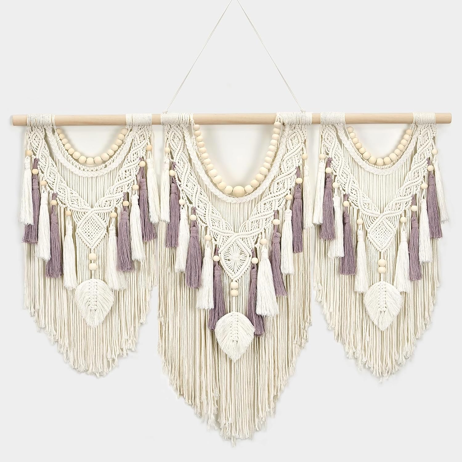 Boho Wall Tapestry / 32"L x 43"W / Leaf&bead / 43 x 32