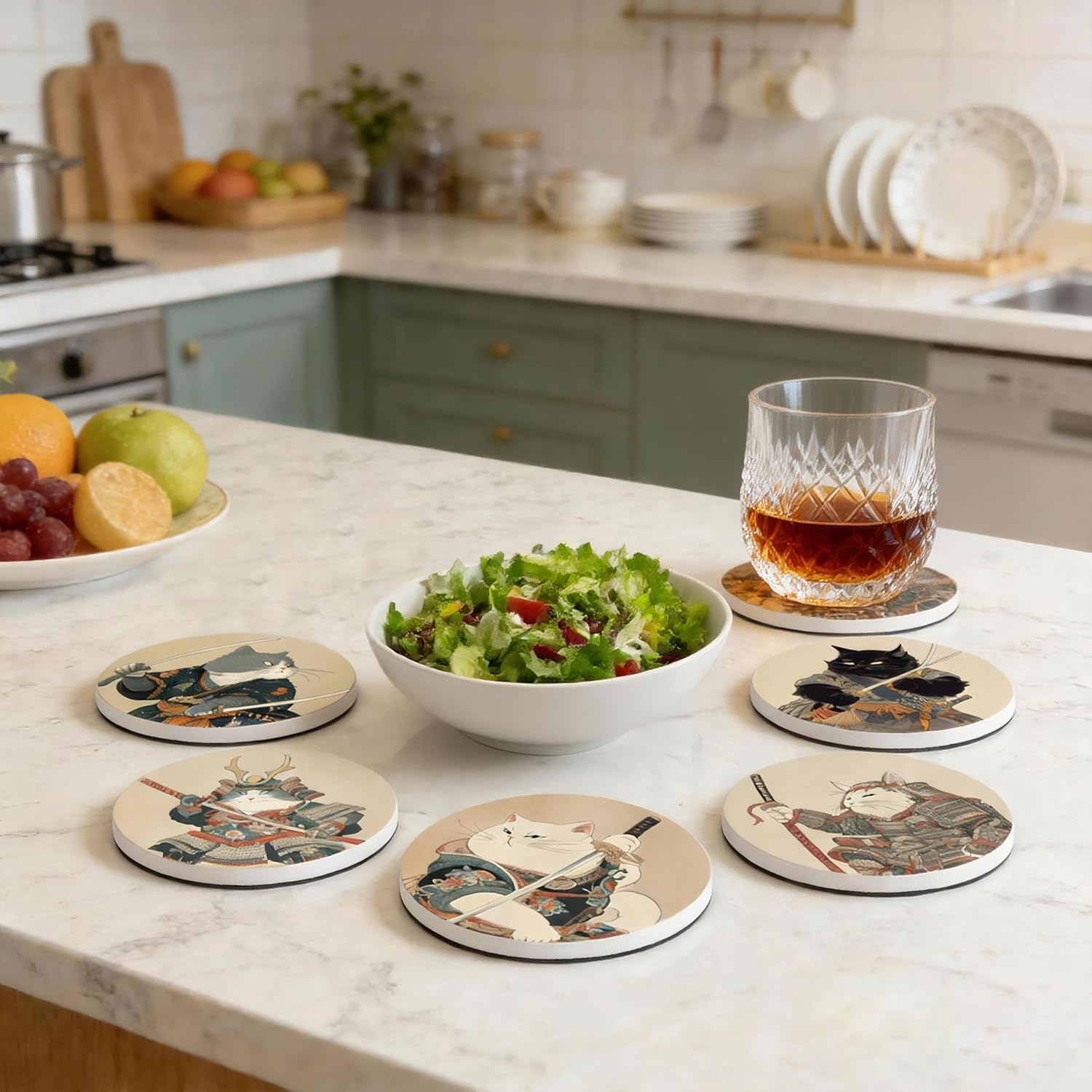 Round Absorbent Ceramic Stone Coasters / Set of 6