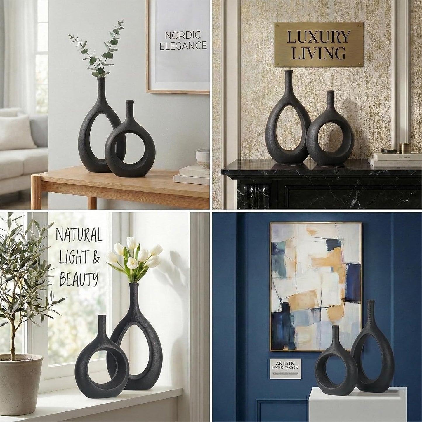 Boho Circle Vase / Black / Set of 2