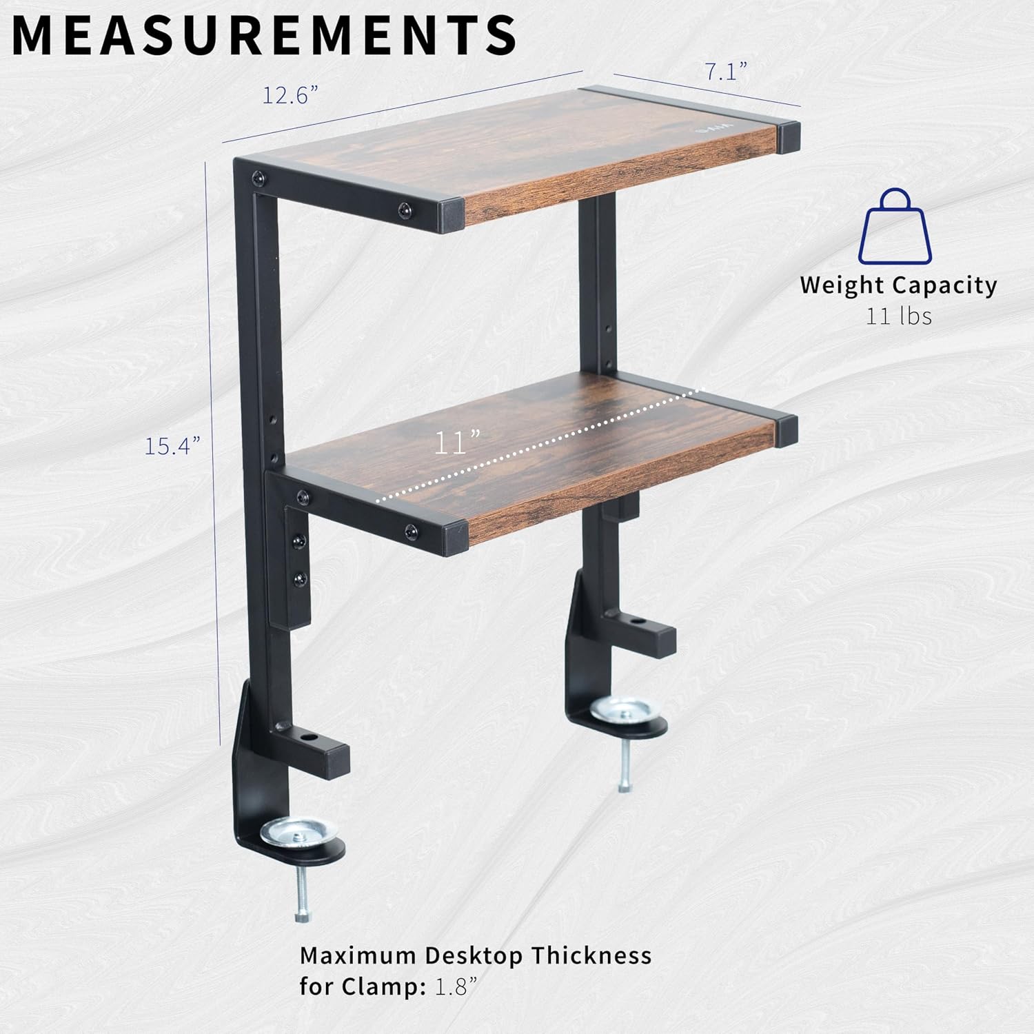 VIVO Vintage Brown Clamp-on 13 inch 2-Tier Desk Shelf, STAND-SHELF2C-N | Above or Below Desk, Rustic 2 Level Shelving