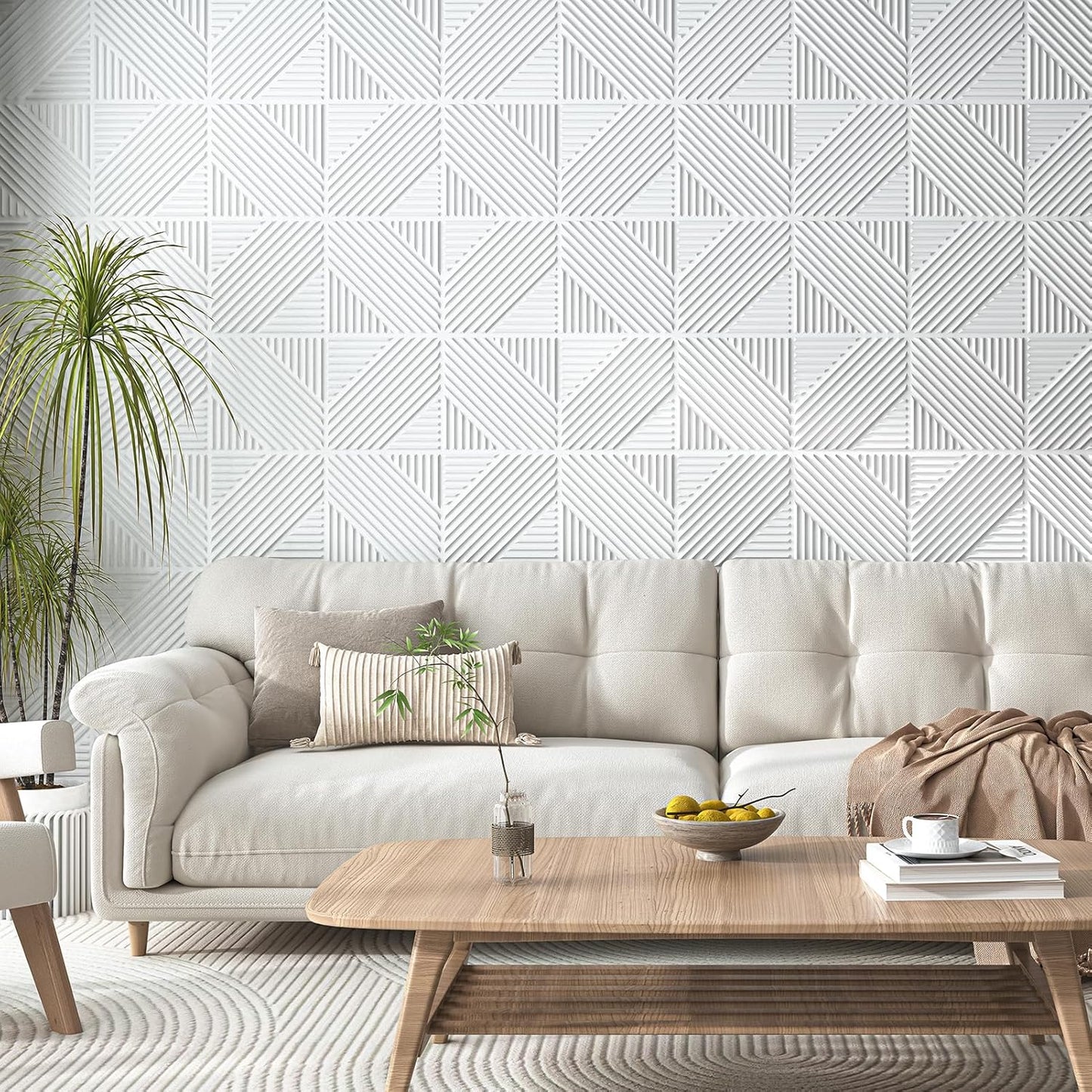 Art3d 3D Textured Accent Wall Panels, 12 x 12 Inch, 33-Pack, White | Premium PVC, Waterproof, Anti-Sag, Scratch