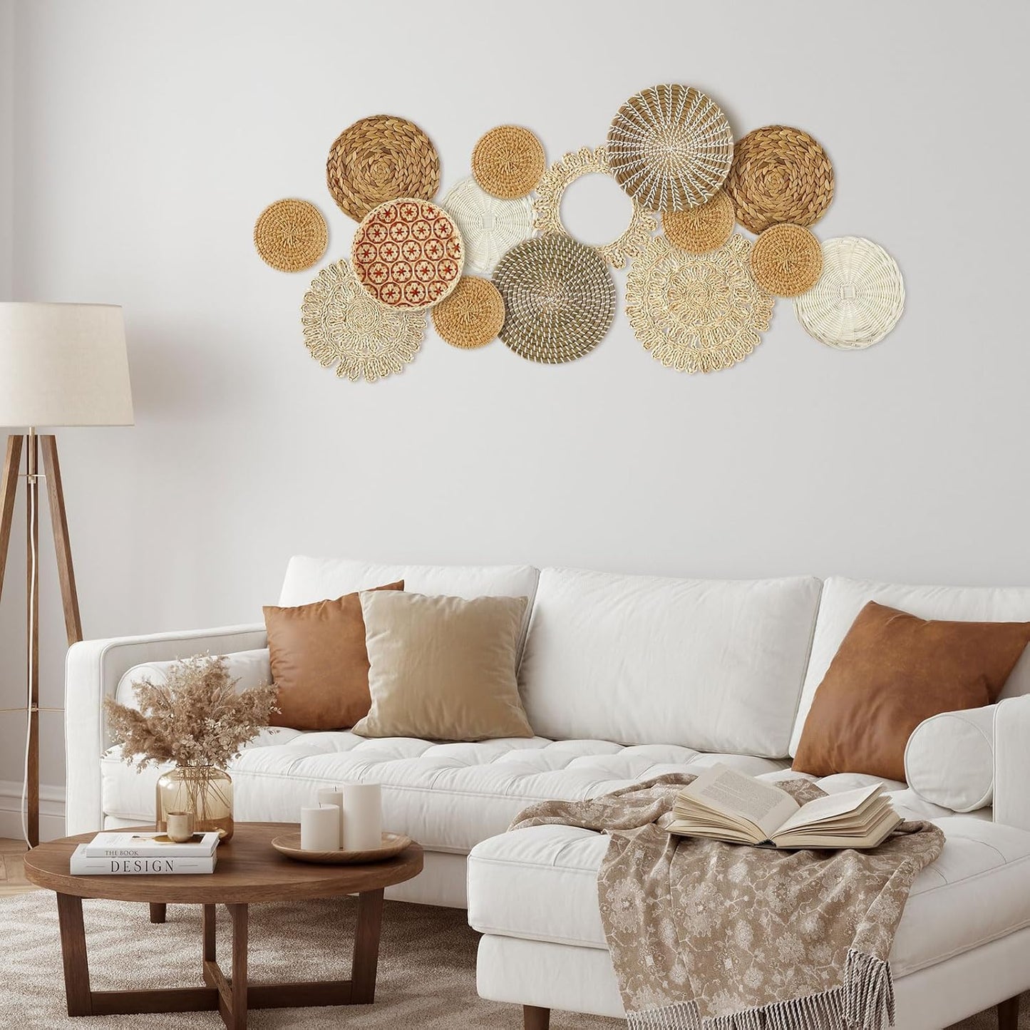 Boho Wall Basket Decor Handcrafted Seagrass Woven Wall Basket Rustic Round / Fresh Style / Set of 15