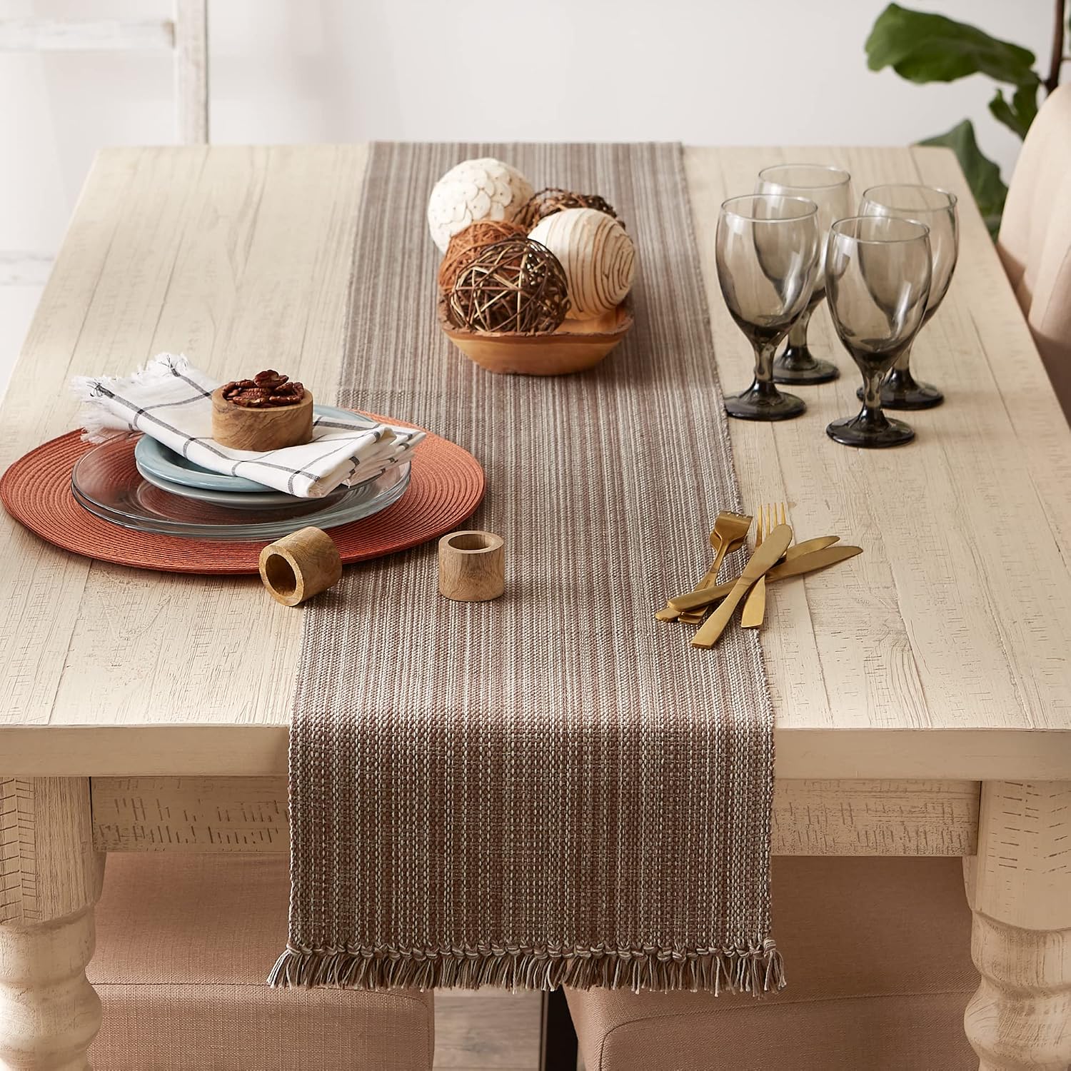 DII Variegated Tabletop Collection, Table Runner, 13x72, Mushroom