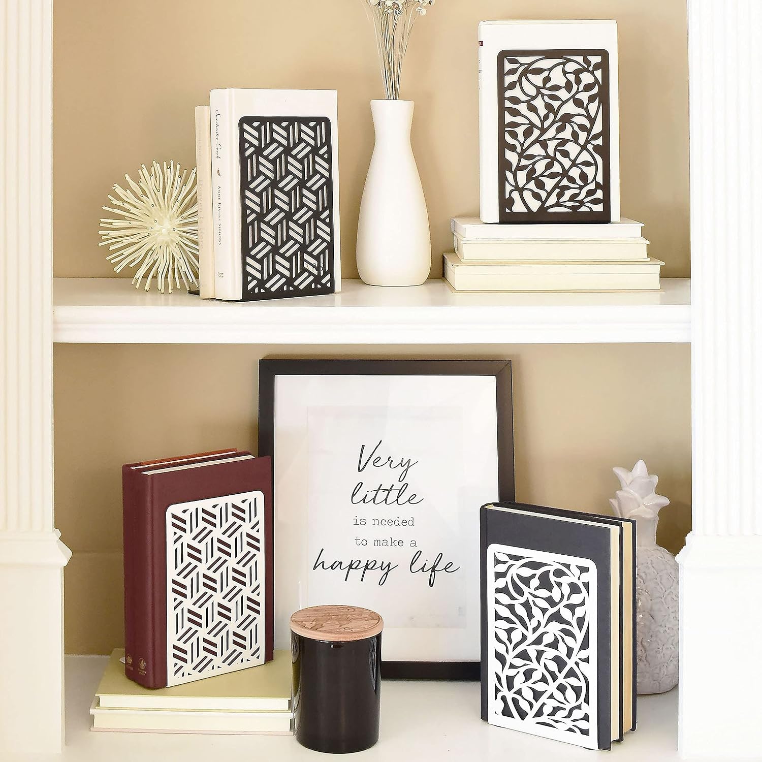 CNK Book Ends for Shelves - Metal Holders for Home Office Heavy Books, Shelf Stoppers, Decorative Set of 2 Black
