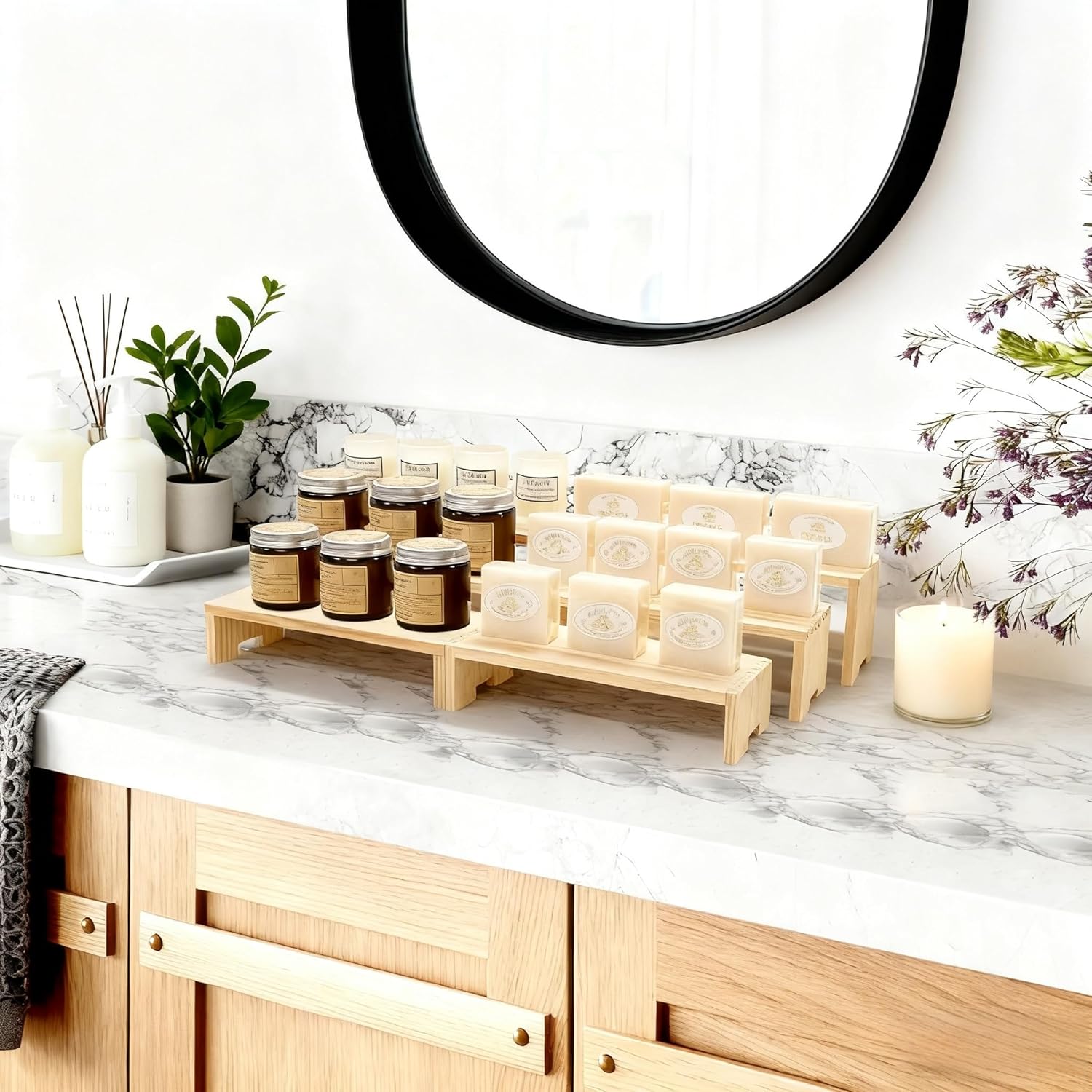 Tier Rectangular Stands / Natural Wood / 2 x 3 / Set of 6