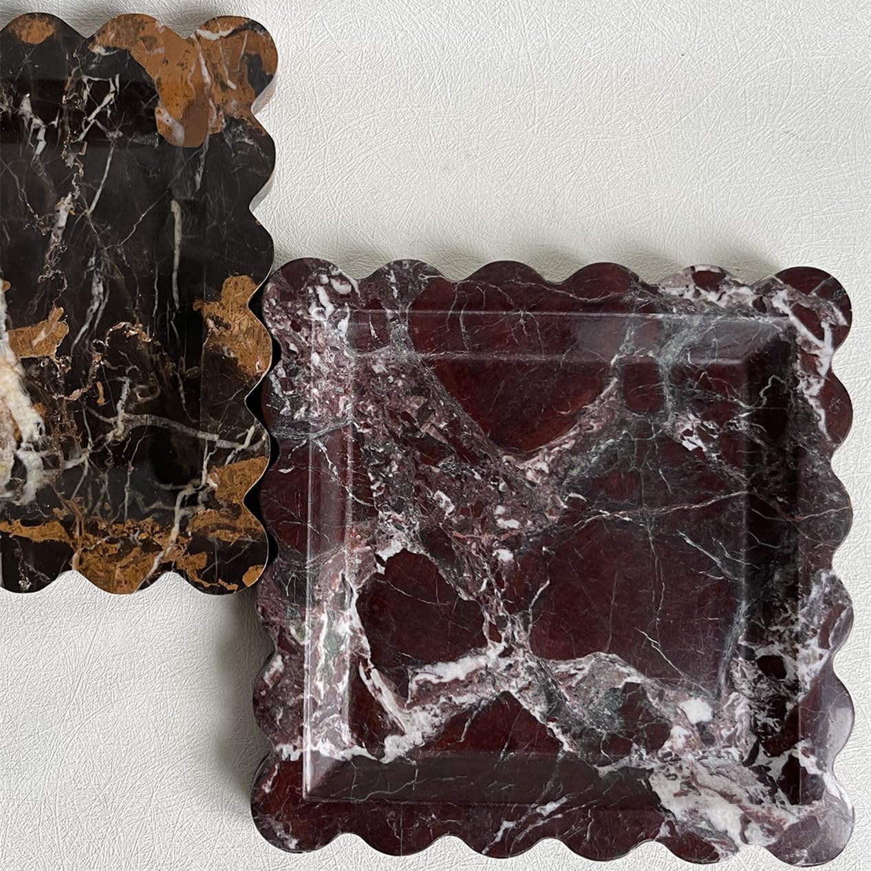 Vintage Marble Tray Small Ornaments Scalloped Tray Handmade Storage Dish / Rosa Levanto / Natural