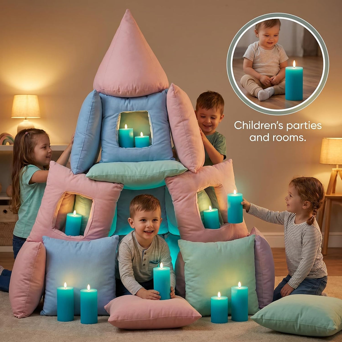 VENTA Turquoise Flameless Pillar Candles, Set of 3 (4" 5" 6") | Realistic Flickering Teal LED Candles with Remote &