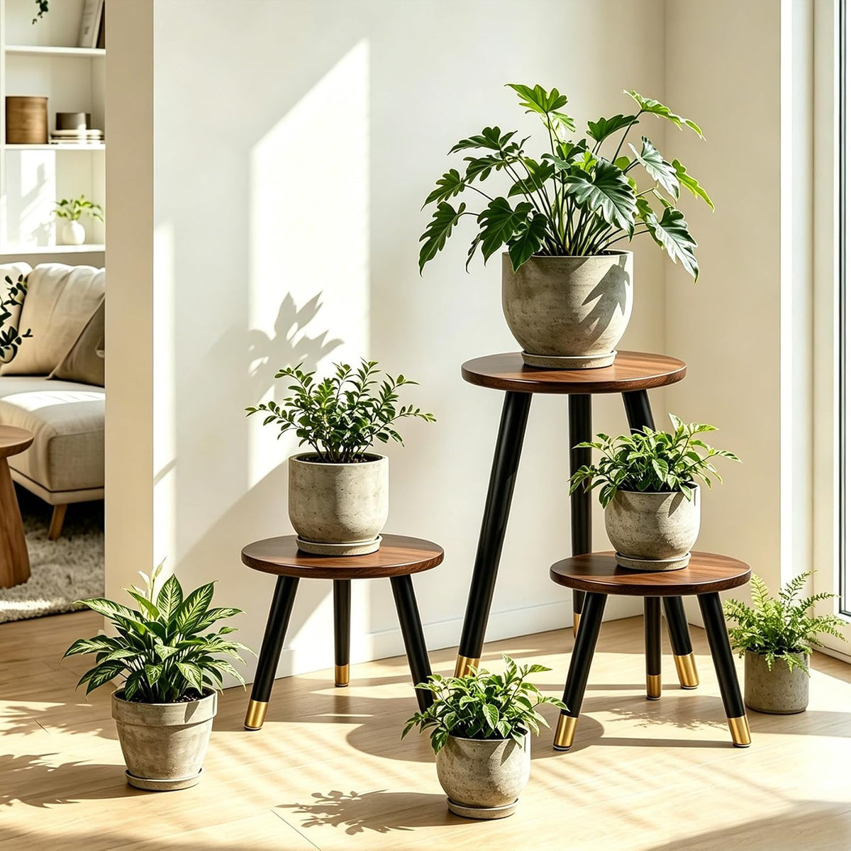 2-Pack Mid Century Plant Stand for Indoor Plants, Modern Metal Flower Pot Holder Stand for Living Room, Decorative