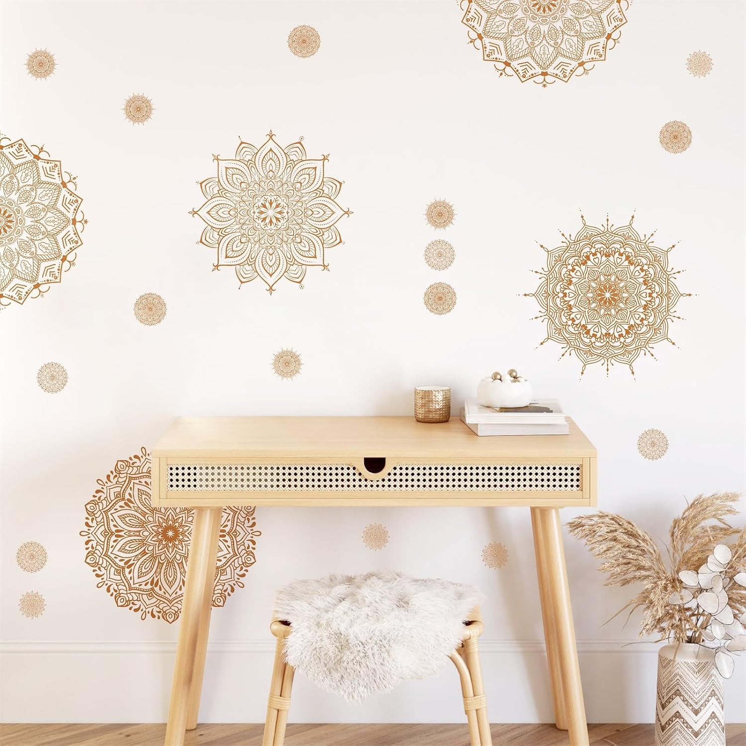 s Mandala Wall Decals Lotus Flower Yoga & Heart Chakra Stickers Boho Lotus Decor & Headboard / Brown