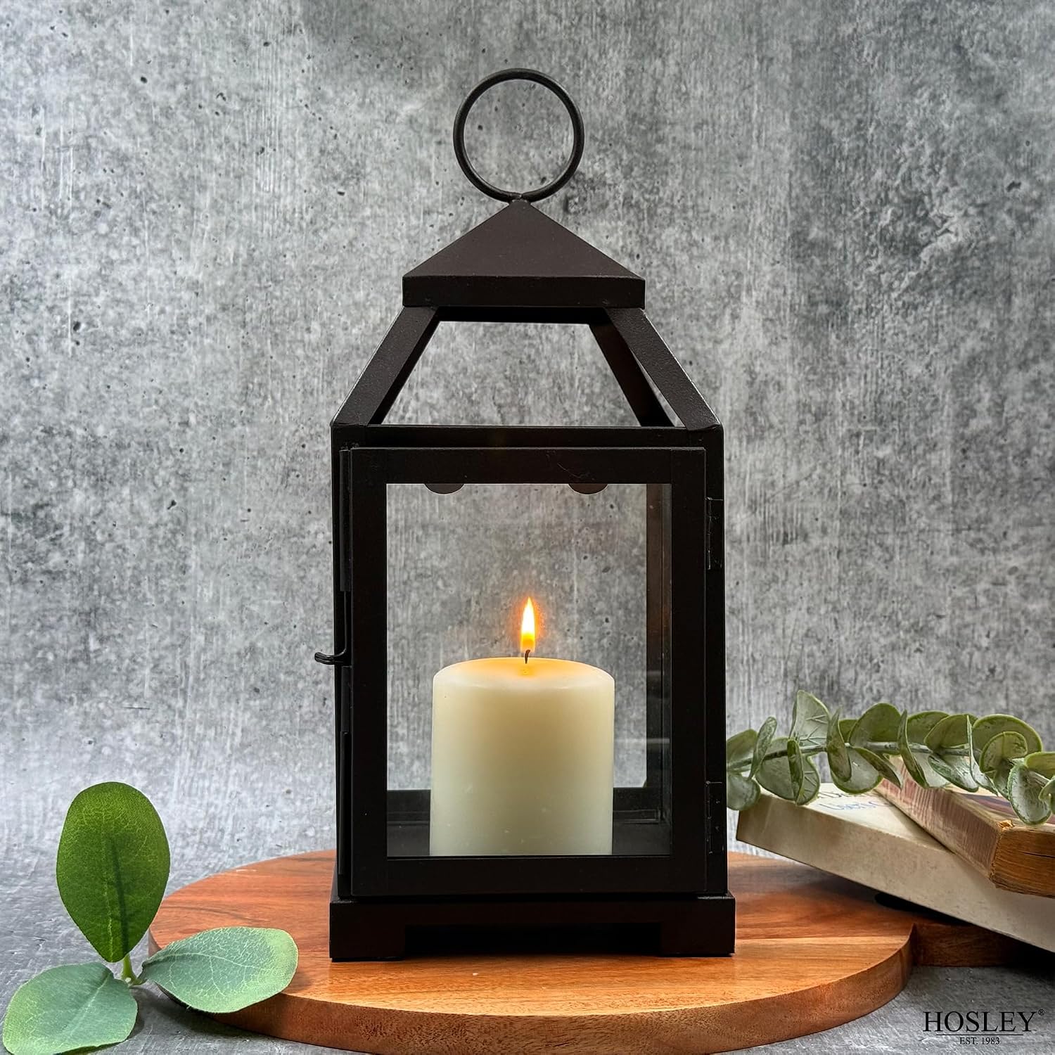 Hosley 12 Inch High Clear Glass and Iron Classic Style Lantern Ideal Gift for Festivities Parties Weddings Aromatherapy