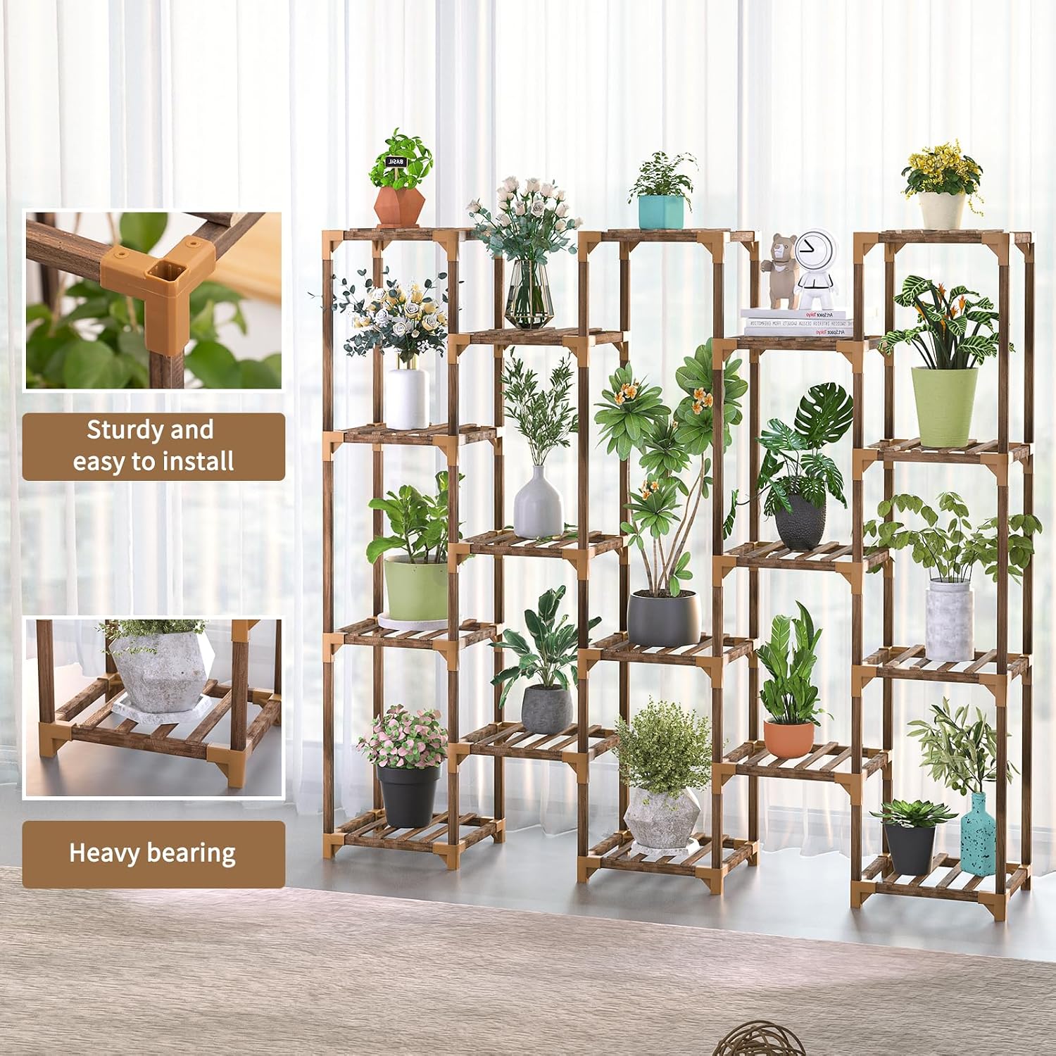 Plant Stand Indoor Outdoor, 17 Tiered Plant Shelf Wood Plant Rack | Tall Plant Holder for Multiple Plants, Large Ladder