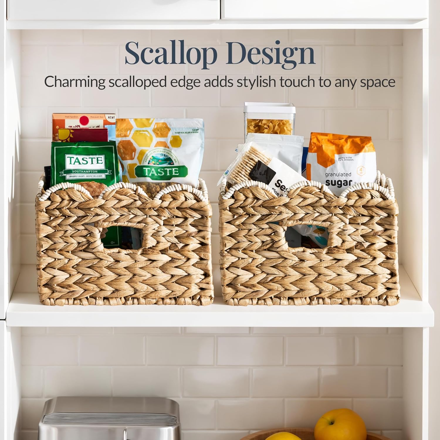 Woven Storage Bins / 16 x 12 / Natural with White Trim