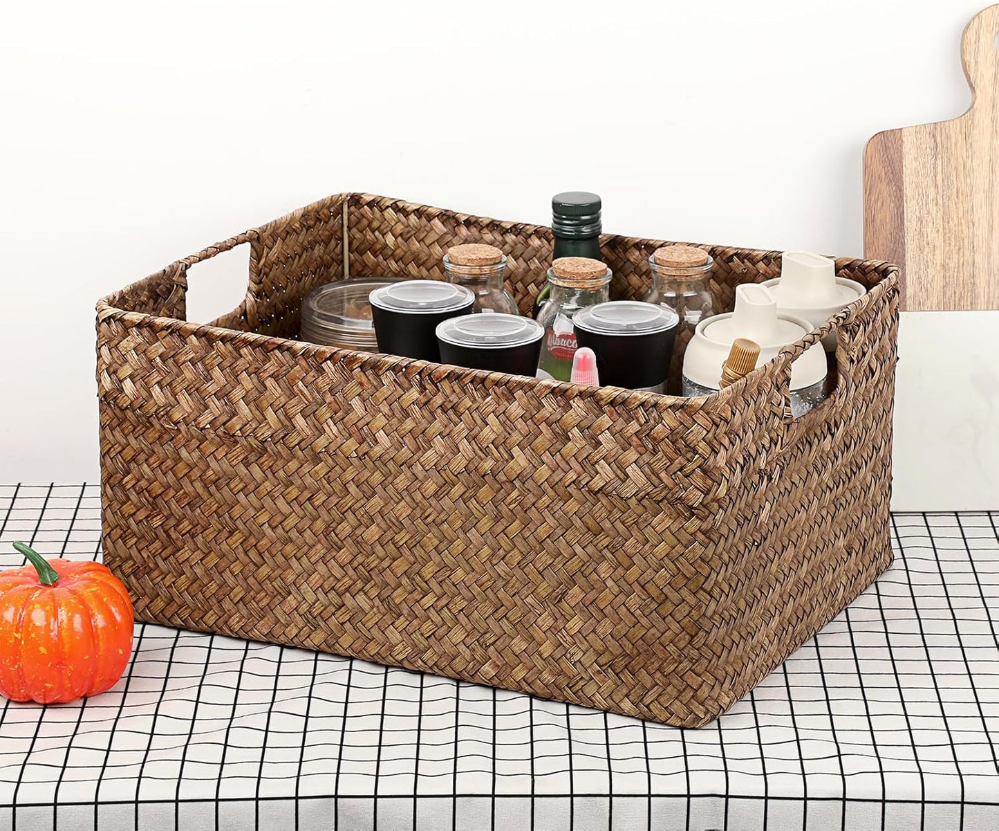 Seagrass Storage Baskets Bin / 16.1 x 11.8 x 7.7 / Large / Coffee