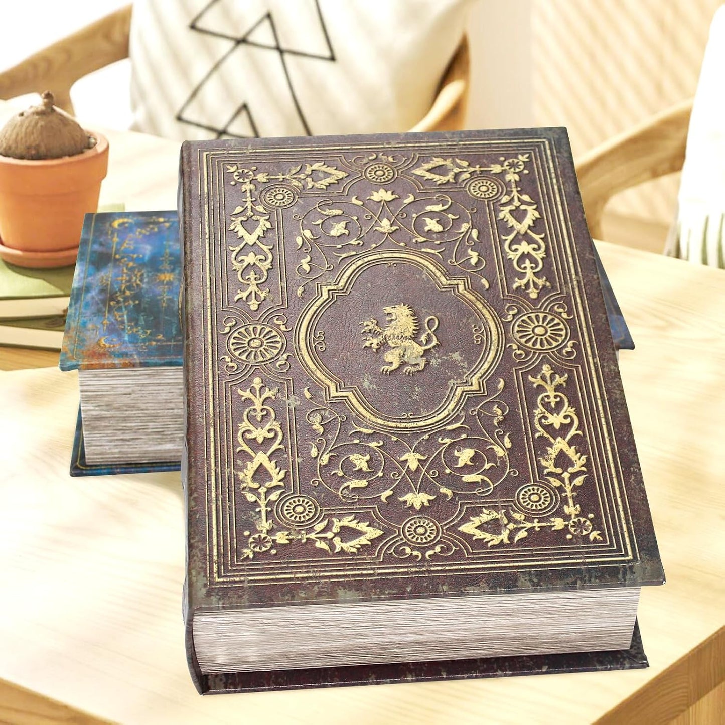 Faux Leather Decorative Book Storage Box / Lion Badge