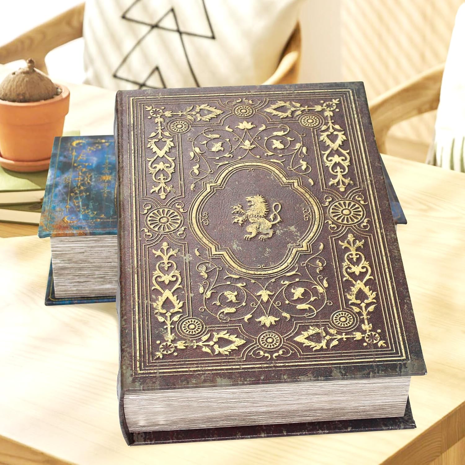 Faux Leather Decorative Book Storage Box / Lion Badge